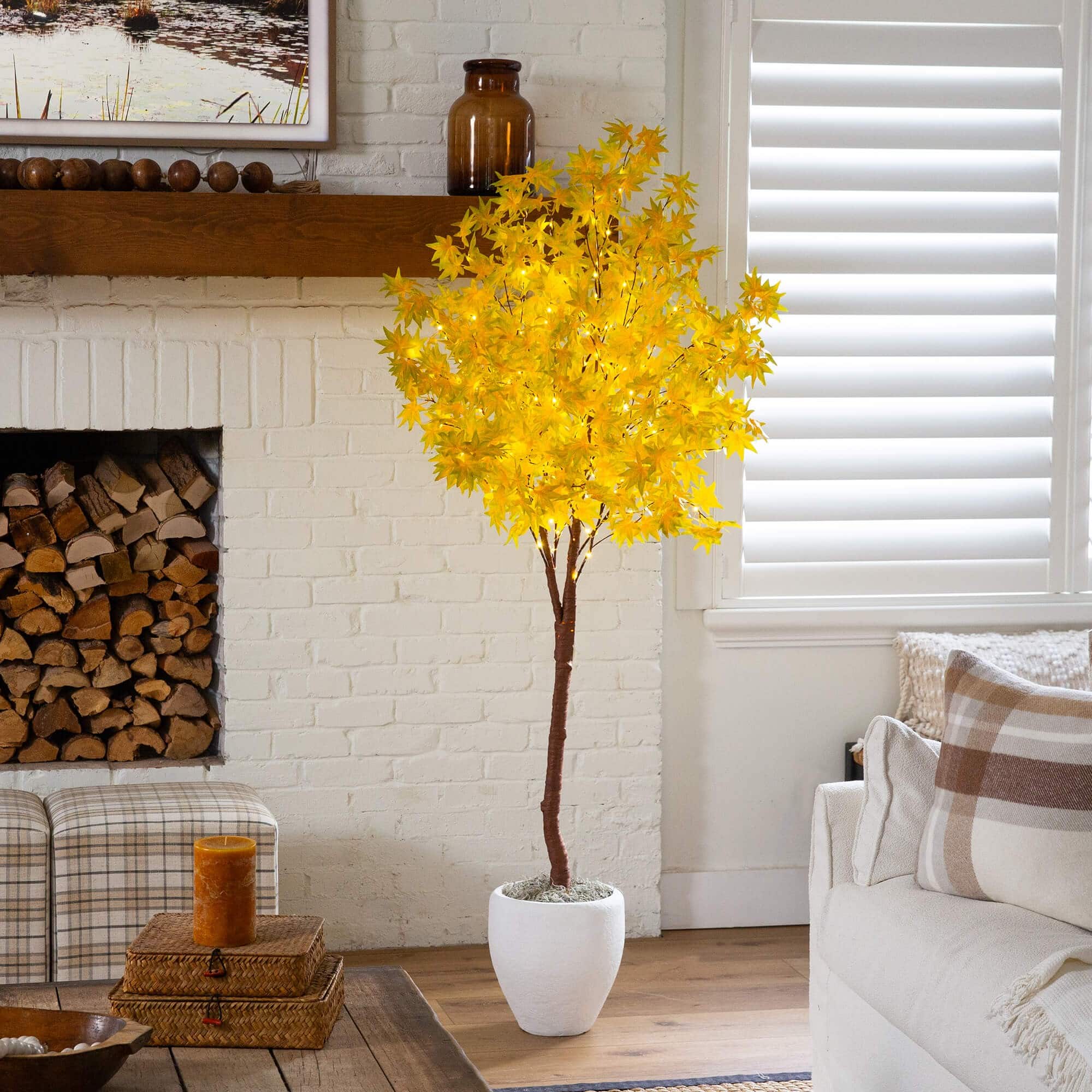 6ft. Pre-Lit Yellow Autumn Maple Artificial Fall Tree with 350 Warm White LED Lights