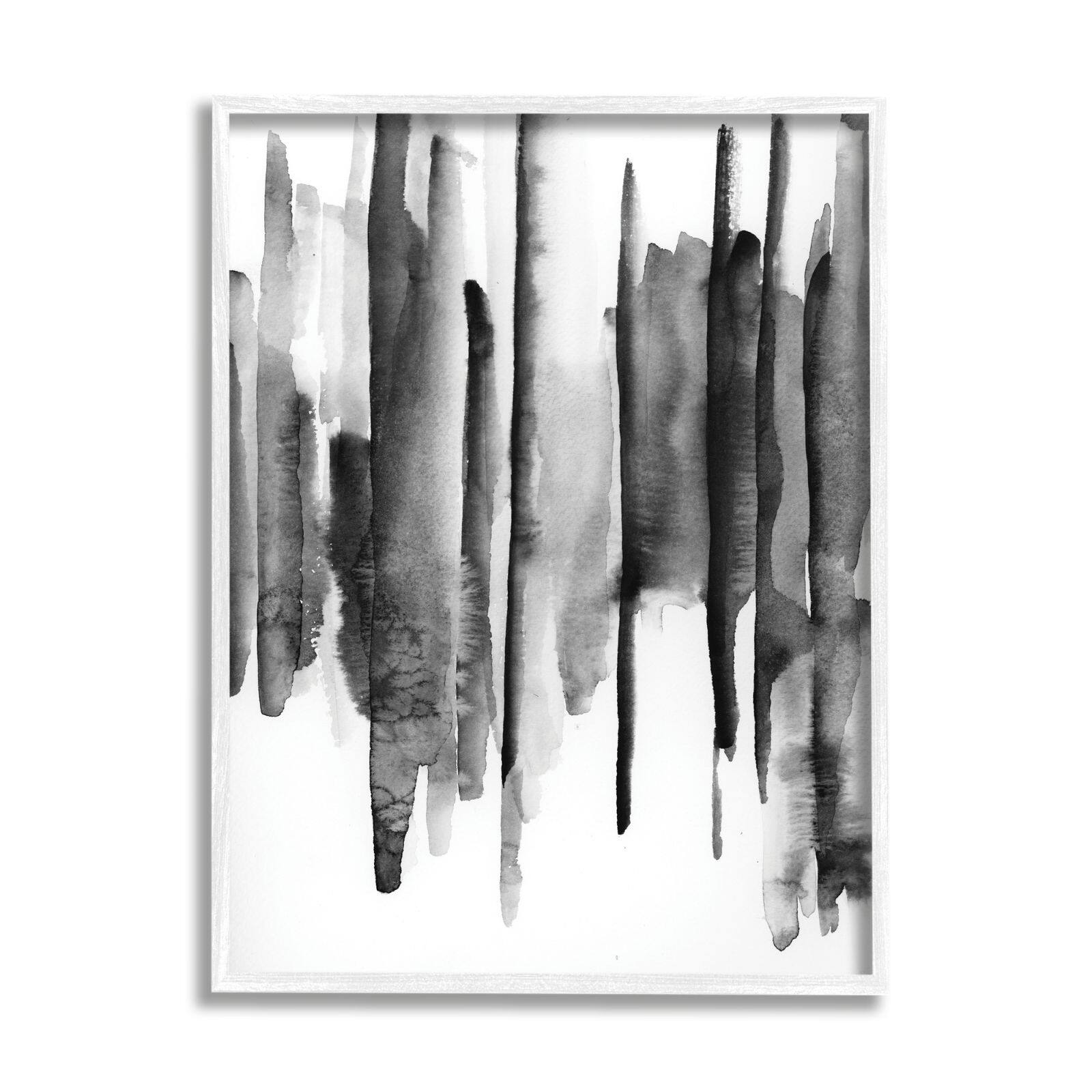 Stupell Industries Vertical Black Ink Strokes Abstract Watercolor Over White Framed Wall Art