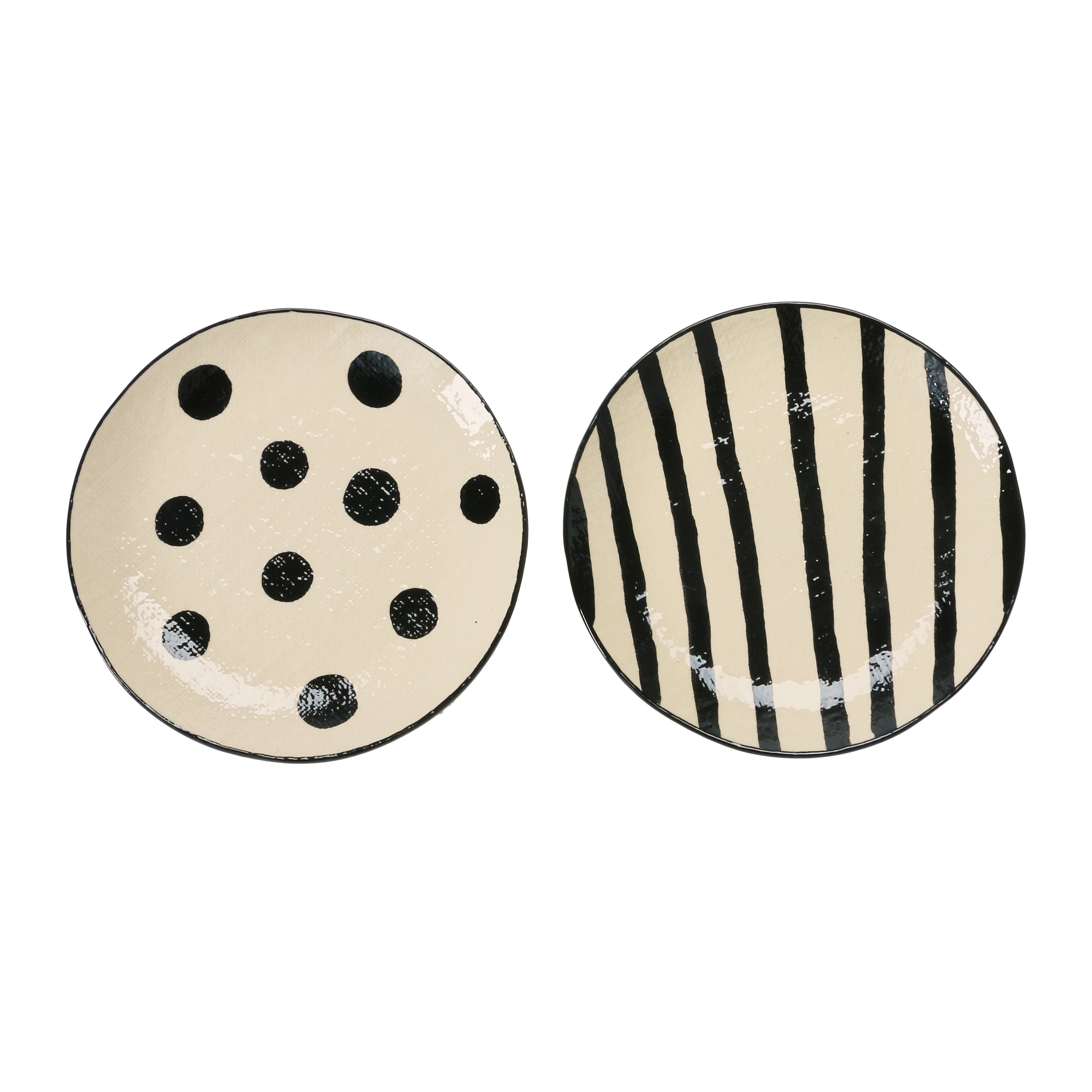 Hello Honey® 8" Black & White Round Hand-Painted Textured Stoneware Plates, 2ct.
