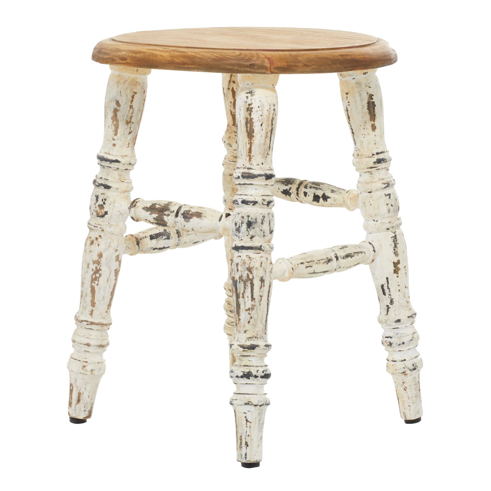 18&#x22; White Wood Farmhouse Stool