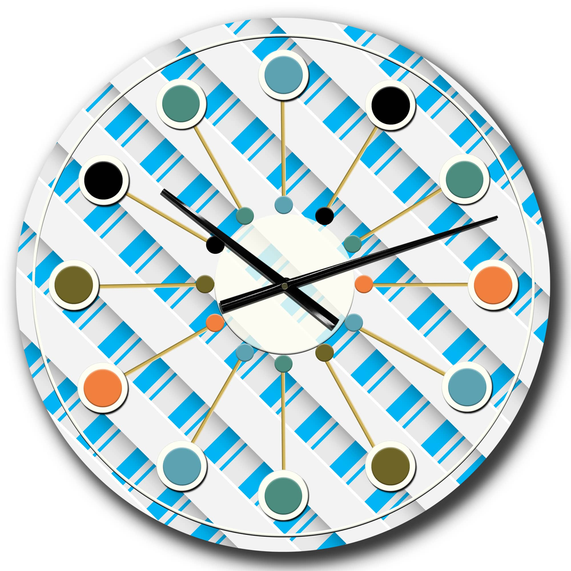 Designart 3D White &#x26; Blue Pattern VI Mid-Century Modern Wall Clock