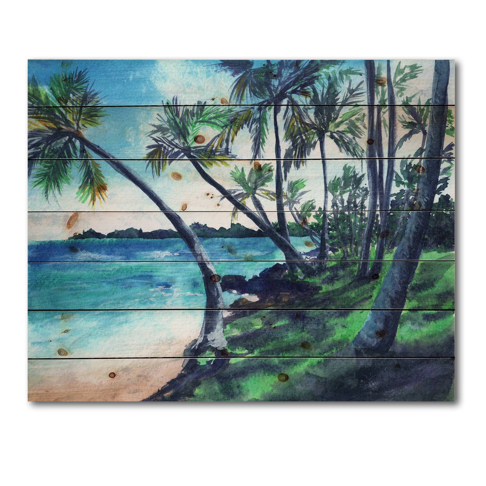 Designart - Tropical Beach In Summer Paradise - Nautical &#x26; Coastal Print on Natural Pine Wood
