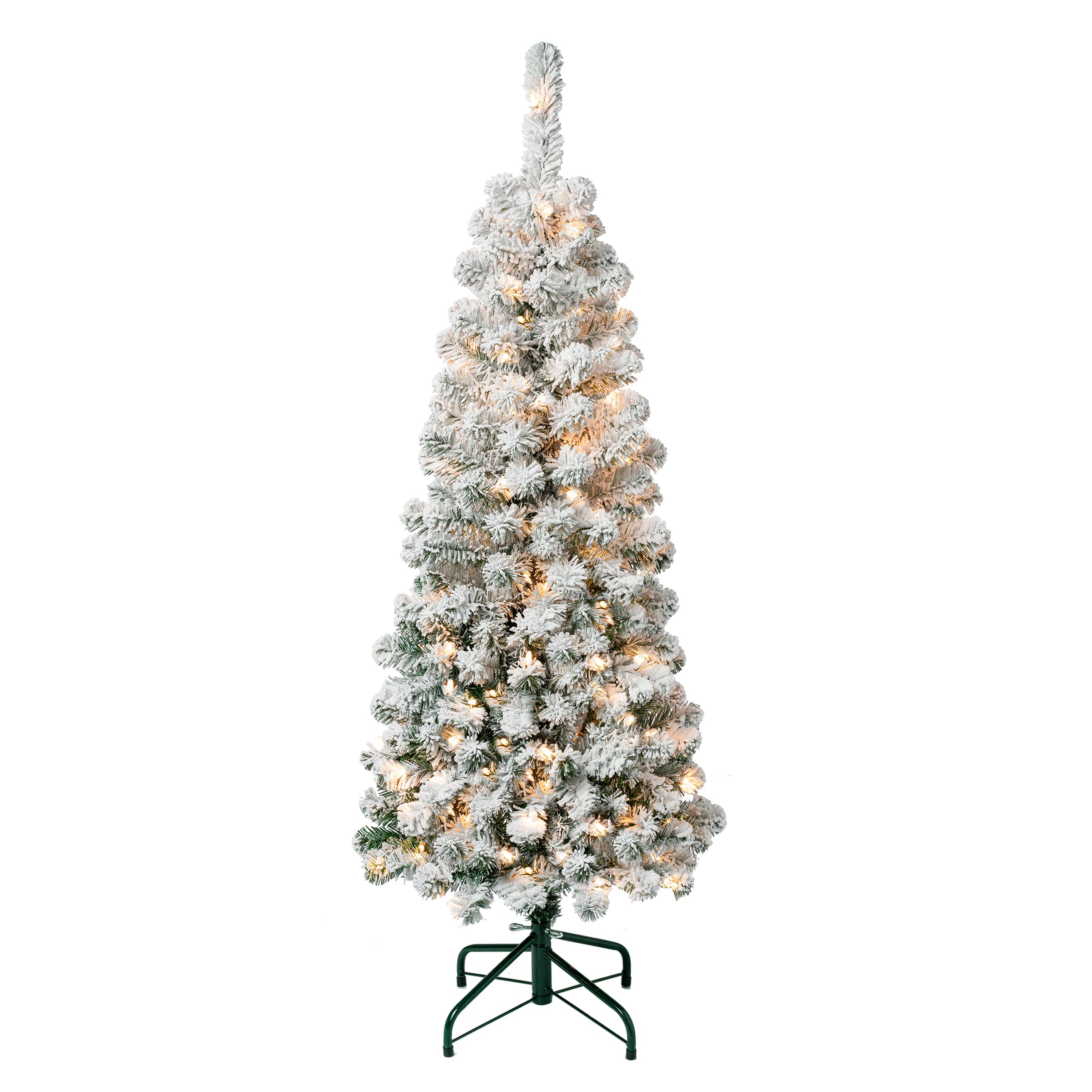 4.5ft. Pre-Lit Flocked Acacia Pencil Artificial Christmas Tree, Clear Lights