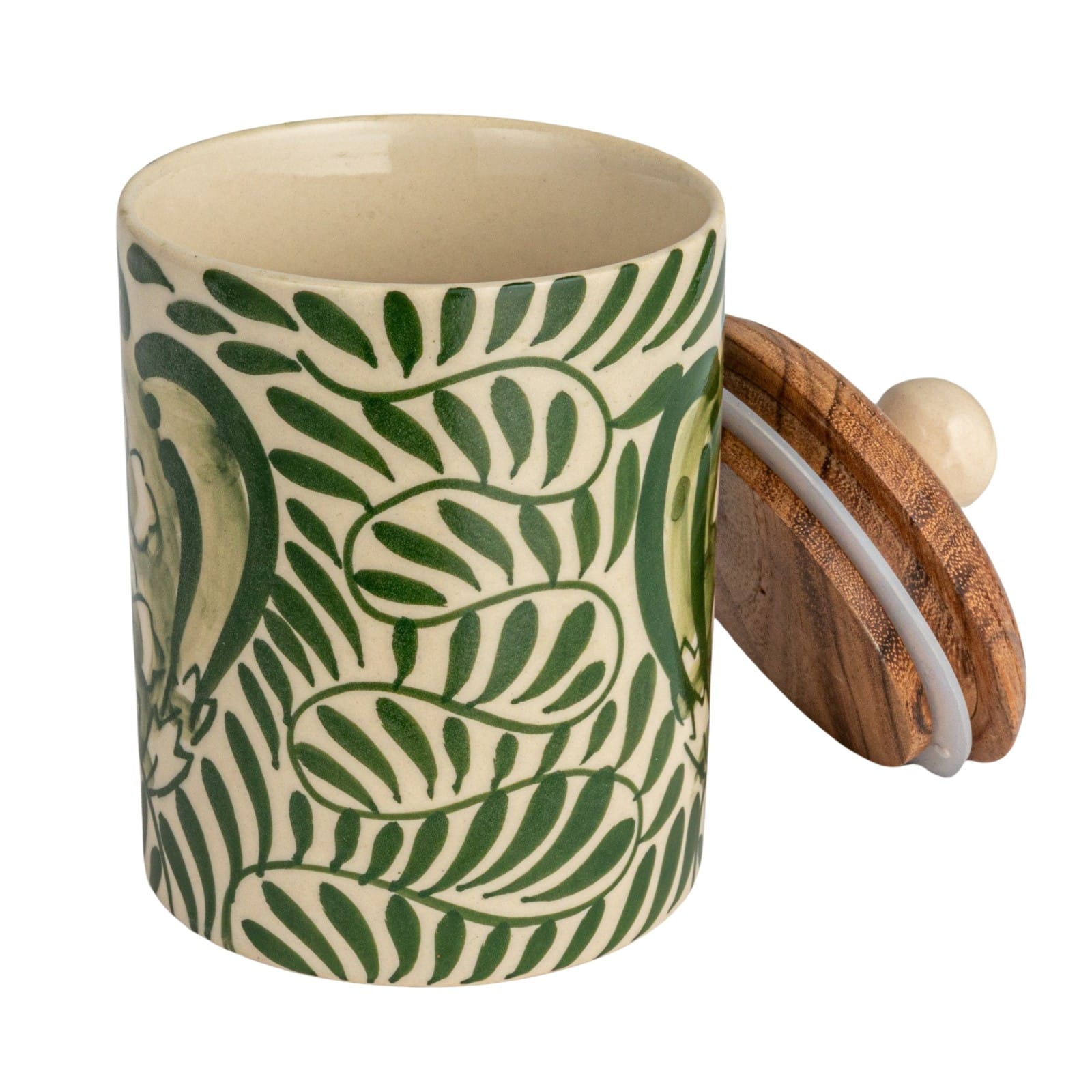 Hello Honey&#xAE; 5&#x22; Green Botanical Design Stoneware Canister