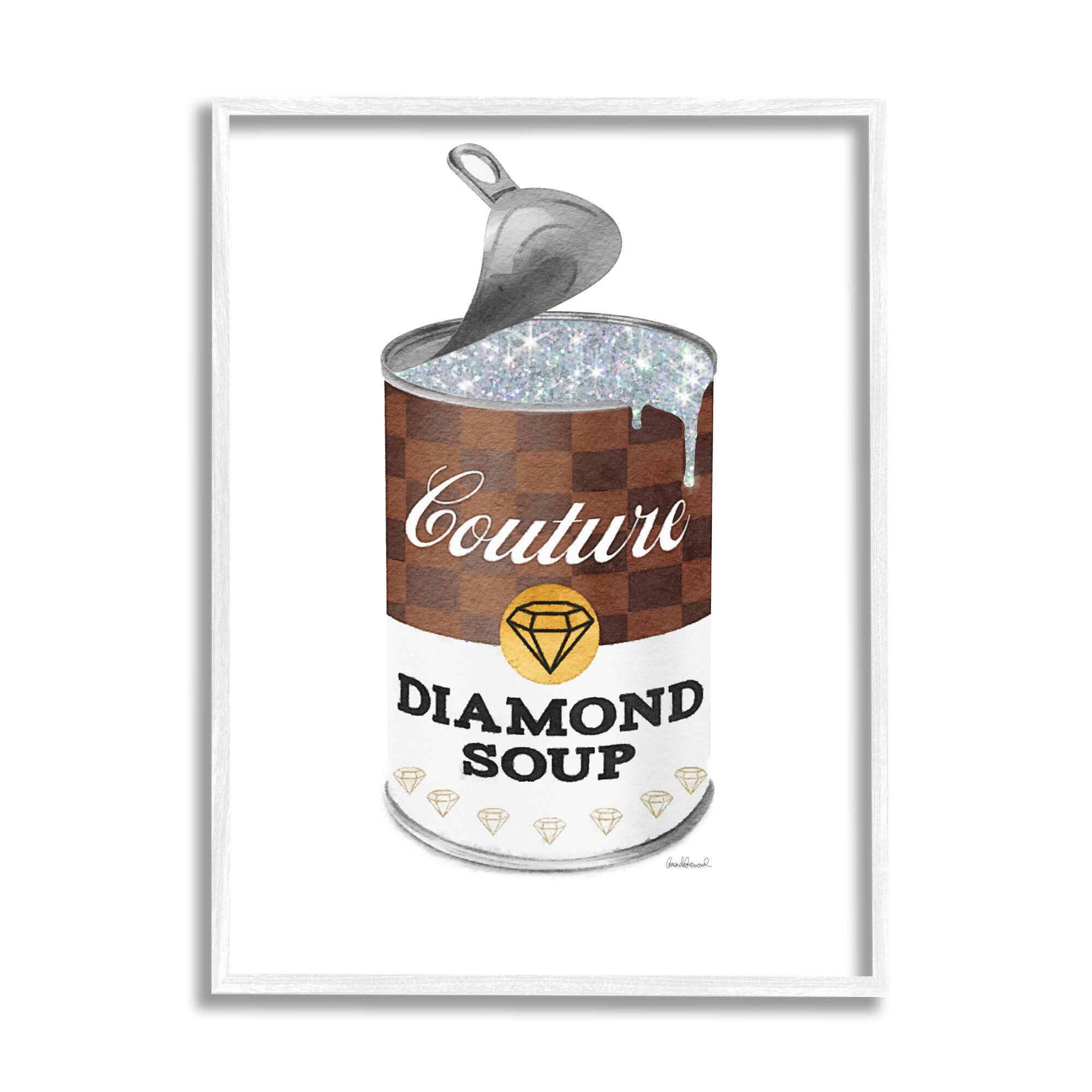 Stupell Industries Couture Fashion Pop Condensed Soup Can Brown Glam Framed Wall Art
