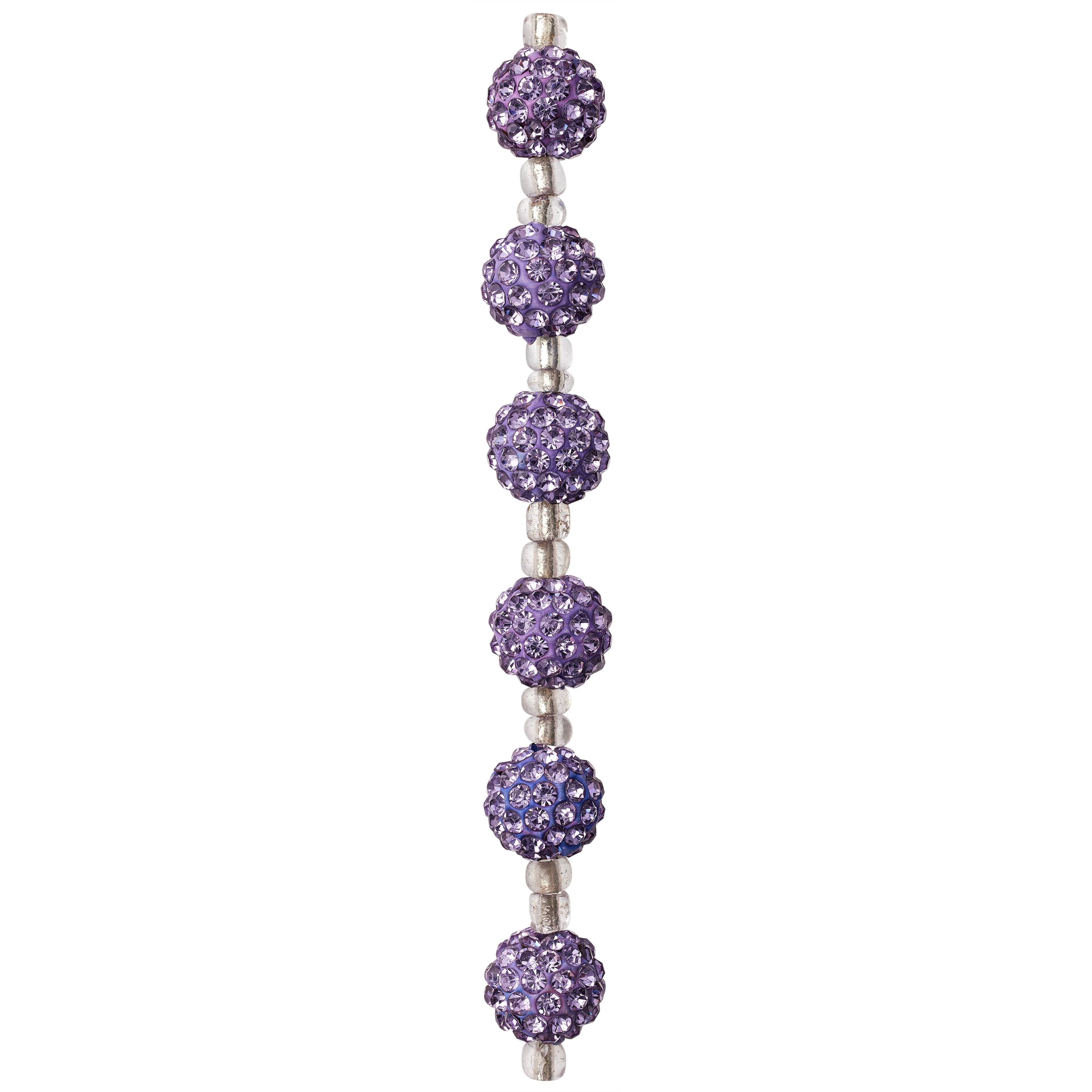 12 Pack: Lavender Rhinestone Studded Round Beads, 10mm by Bead Landing&#x2122;