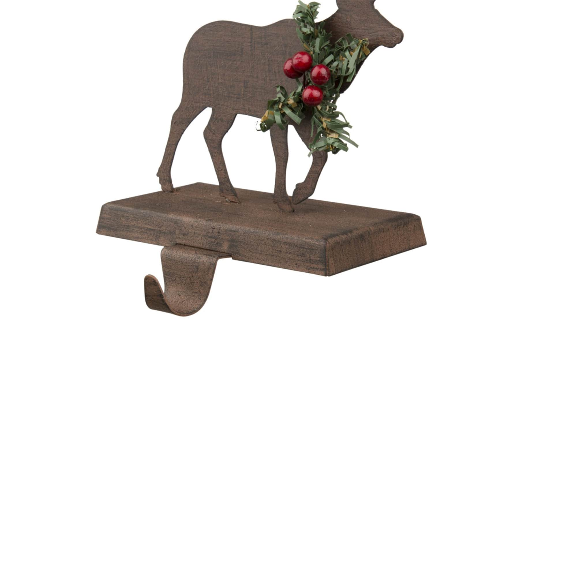 Glitzhome 7&#x22; Wooden &#x26; Metal Reindeer Stocking Holder