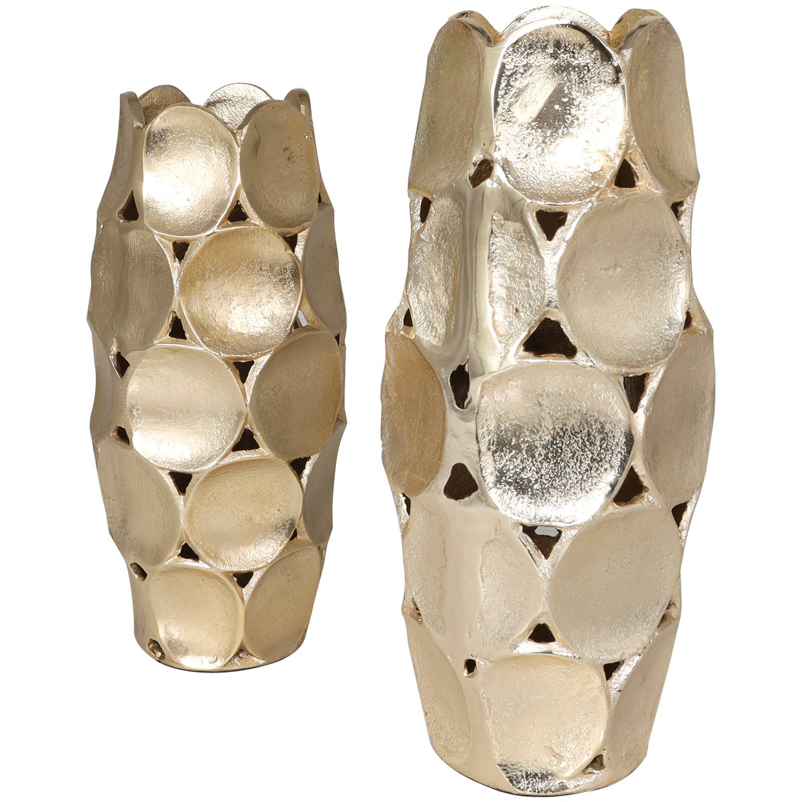 Gold Aluminum Geometric Open Framed Vase with Circular Plates Set