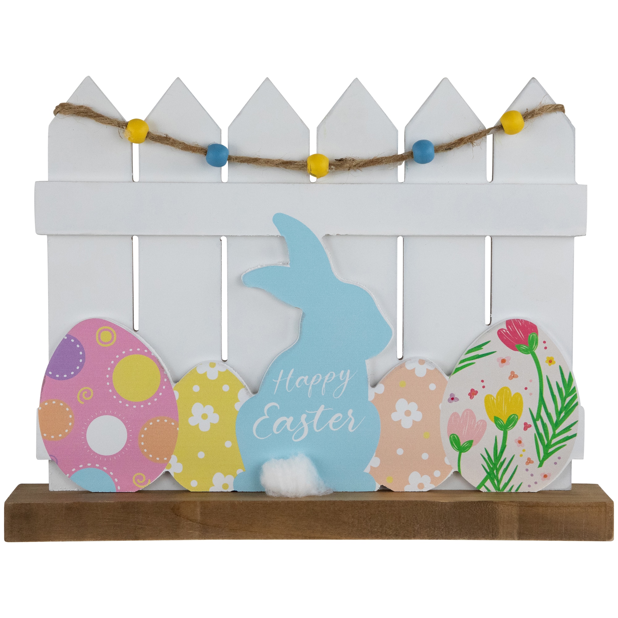 11.75" Happy Easter Bunny & Picket Fence Tabletop Décor