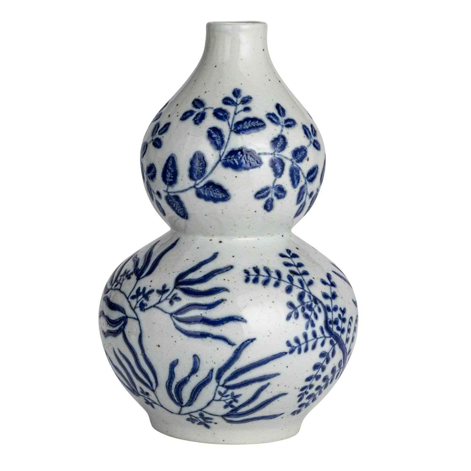 Hello Honey® 15" Blue & White Hand Painted Stoneware Vase