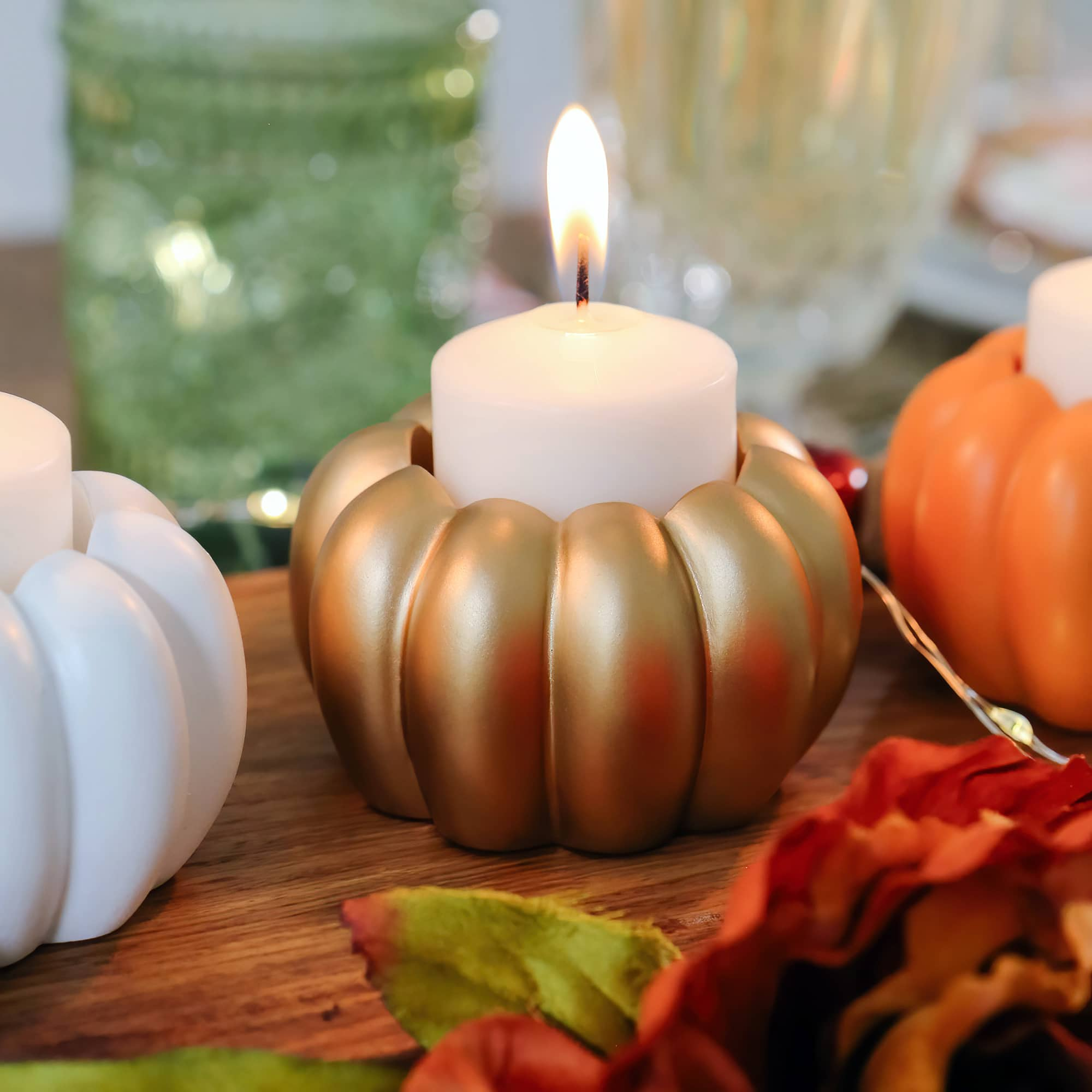 Kate Aspen Gold Pumpkin 2-in-1 Tealight Candlestick Holder Set, 6ct.