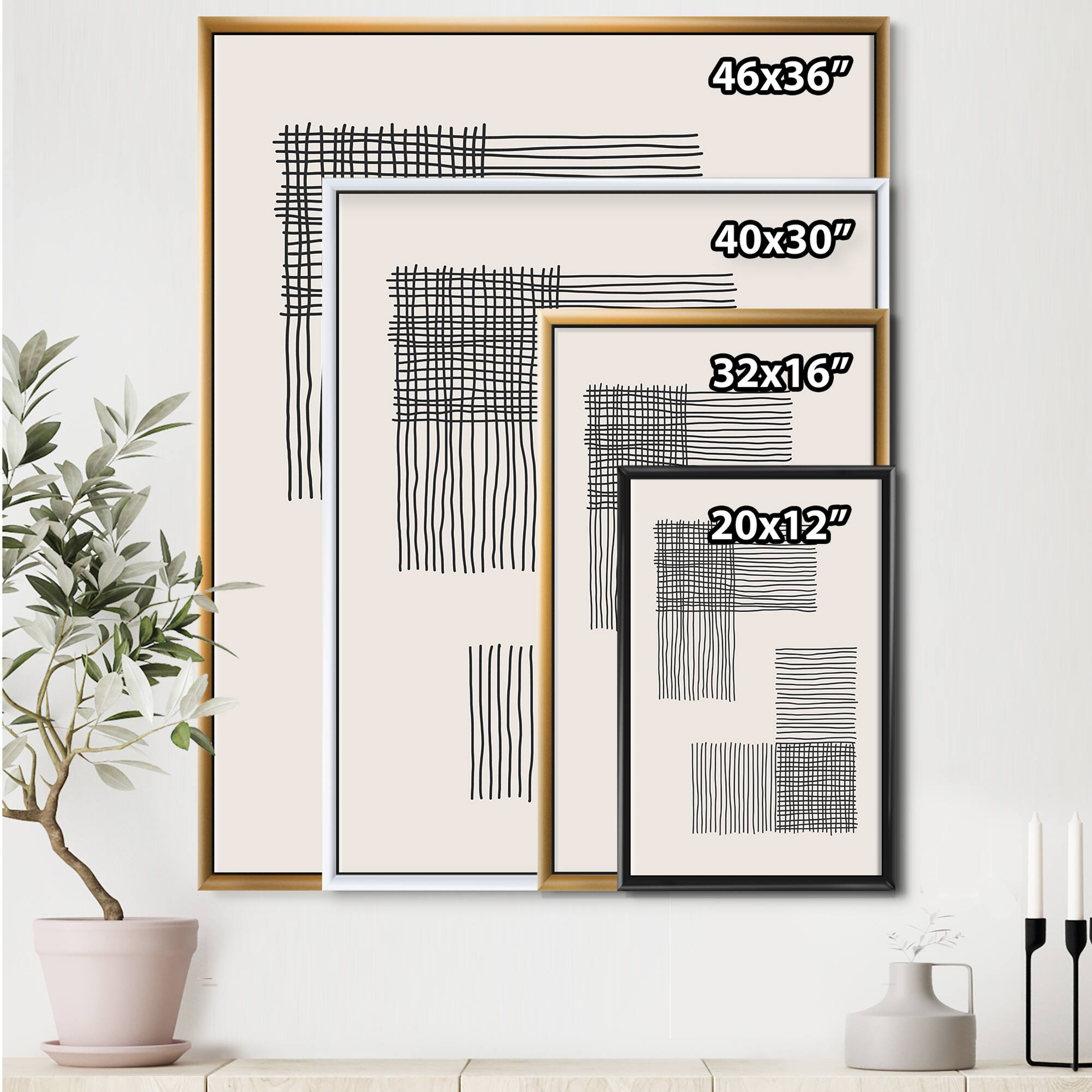 Designart - Minimal Geometric Compostions Of Elementary Forms XXI - Modern Canvas Wall Art Print in Black Frame