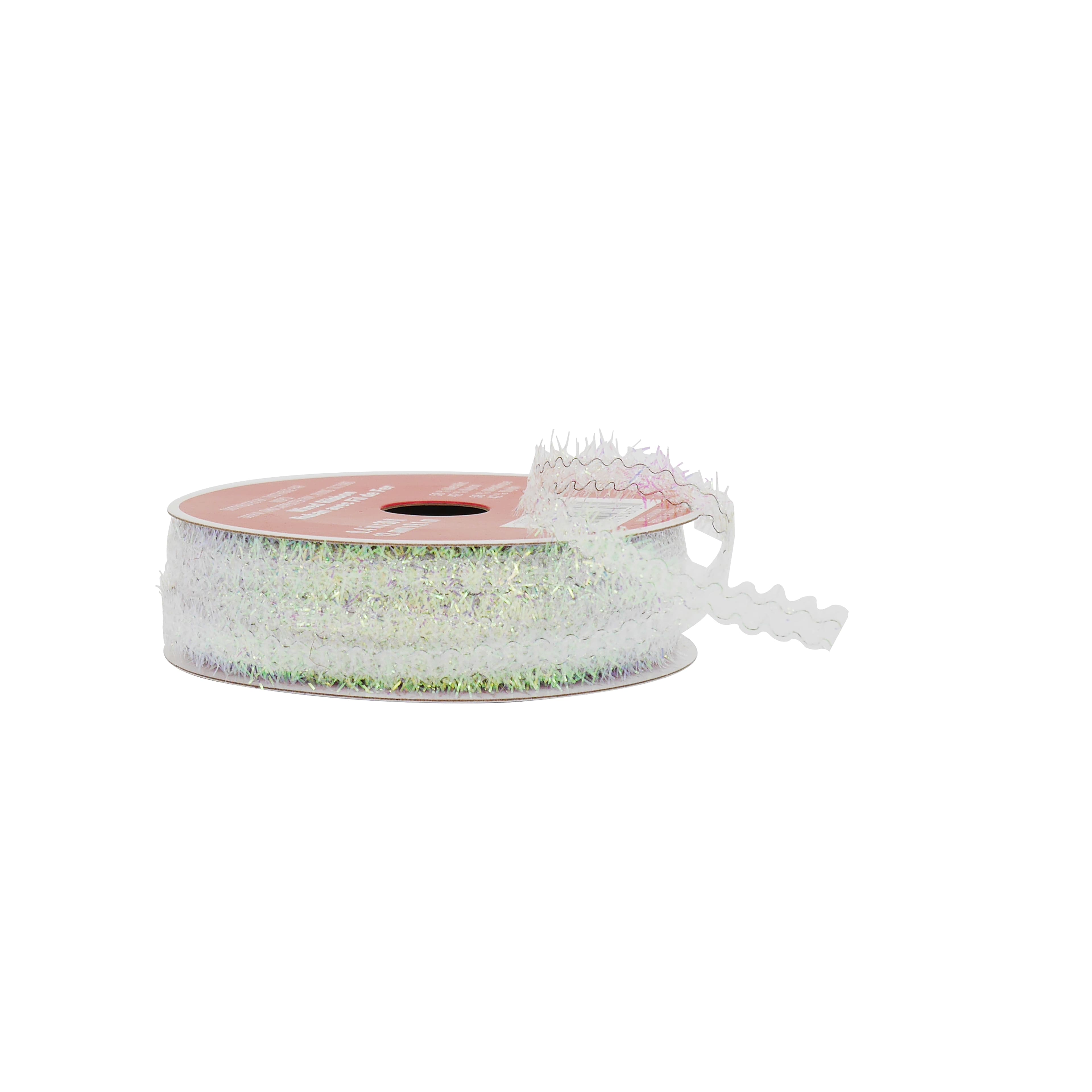2/5&#x22; x 40ft. White Tinsel Wired Trim Ribbon by Celebrate It&#xAE;