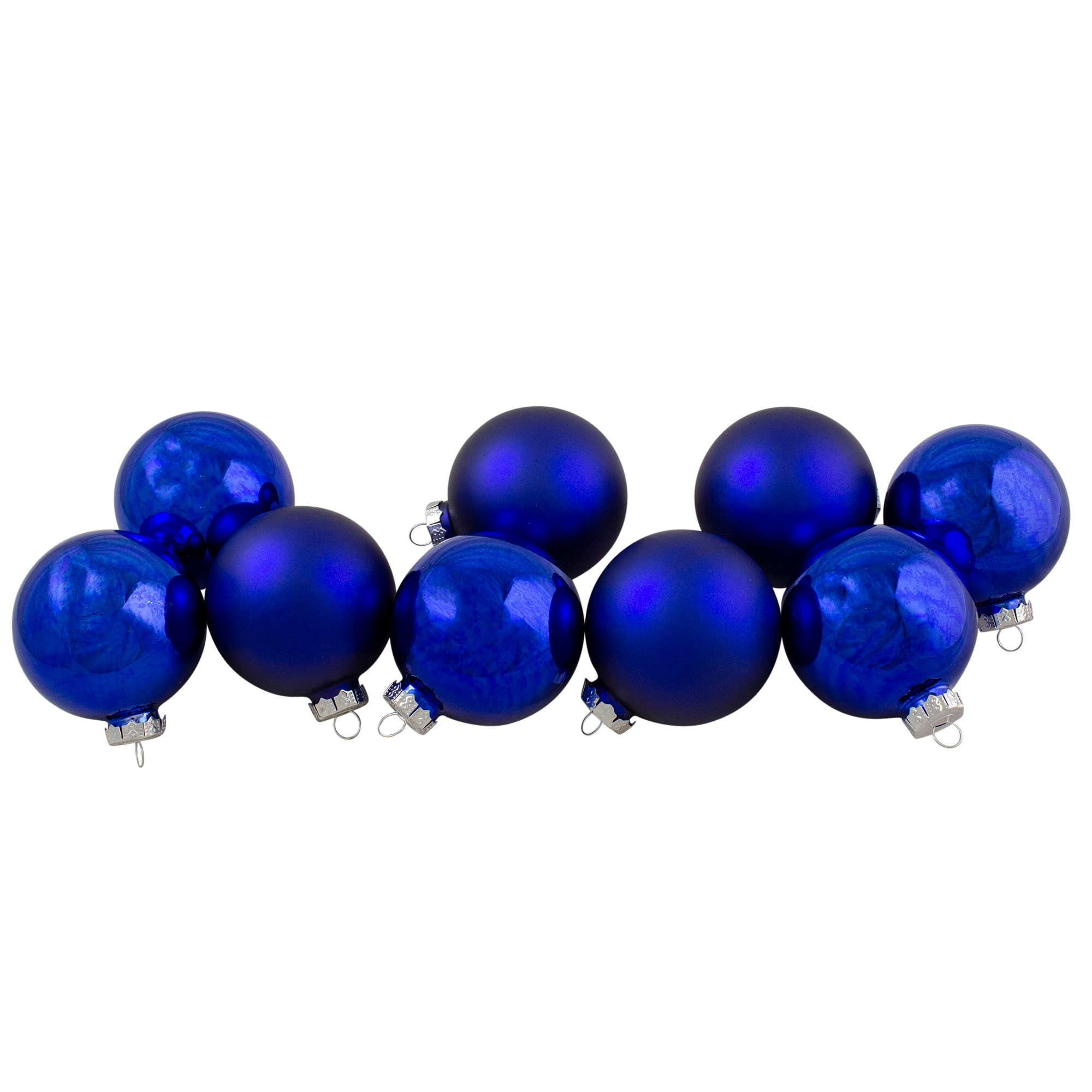 9ct. 2.5" Shiny & Matte Royal Blue Glass Ball Ornaments