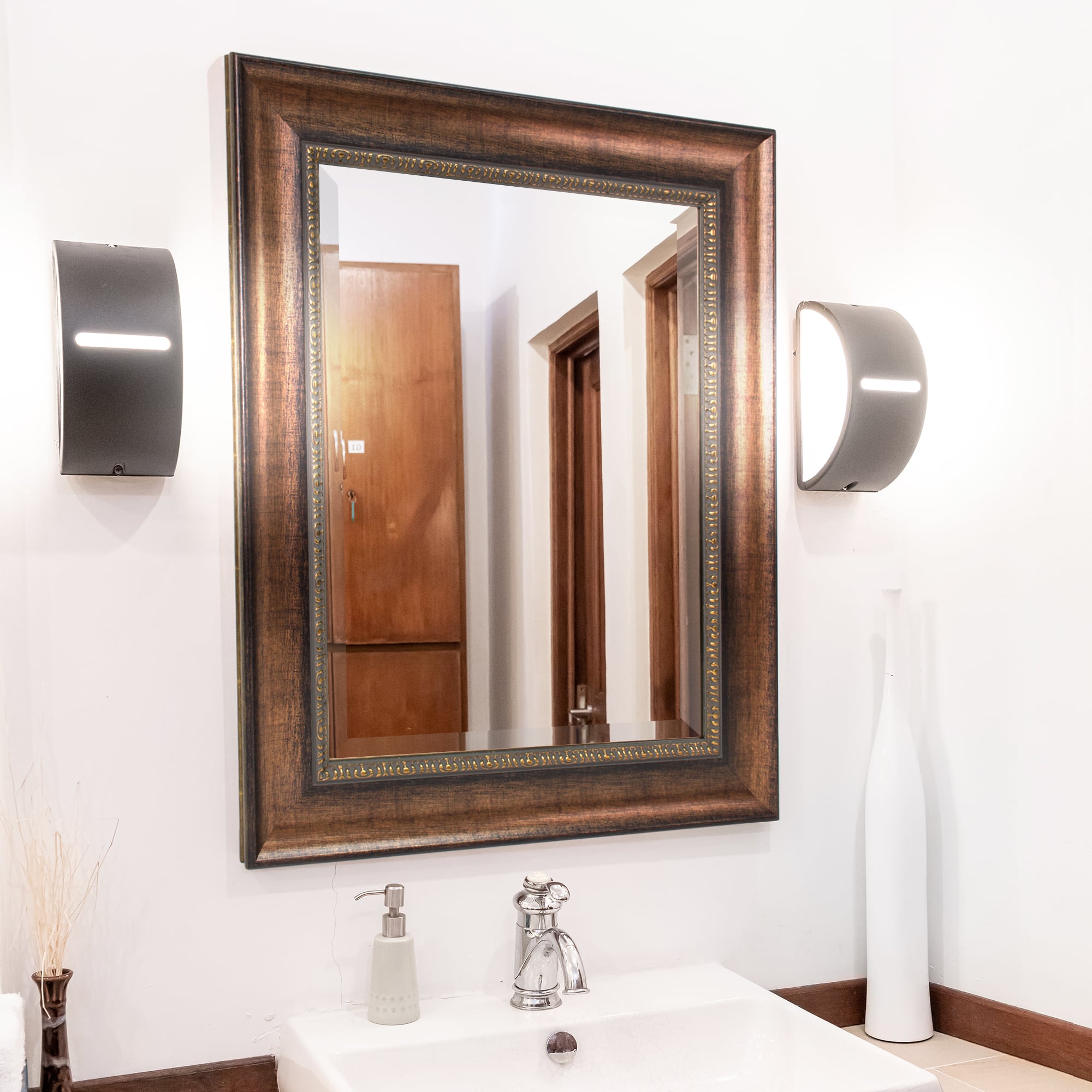 Head West Copper Distressed 30.5&#x22; x 36.5&#x22; Framed Beveled Accent Vanity Mirror