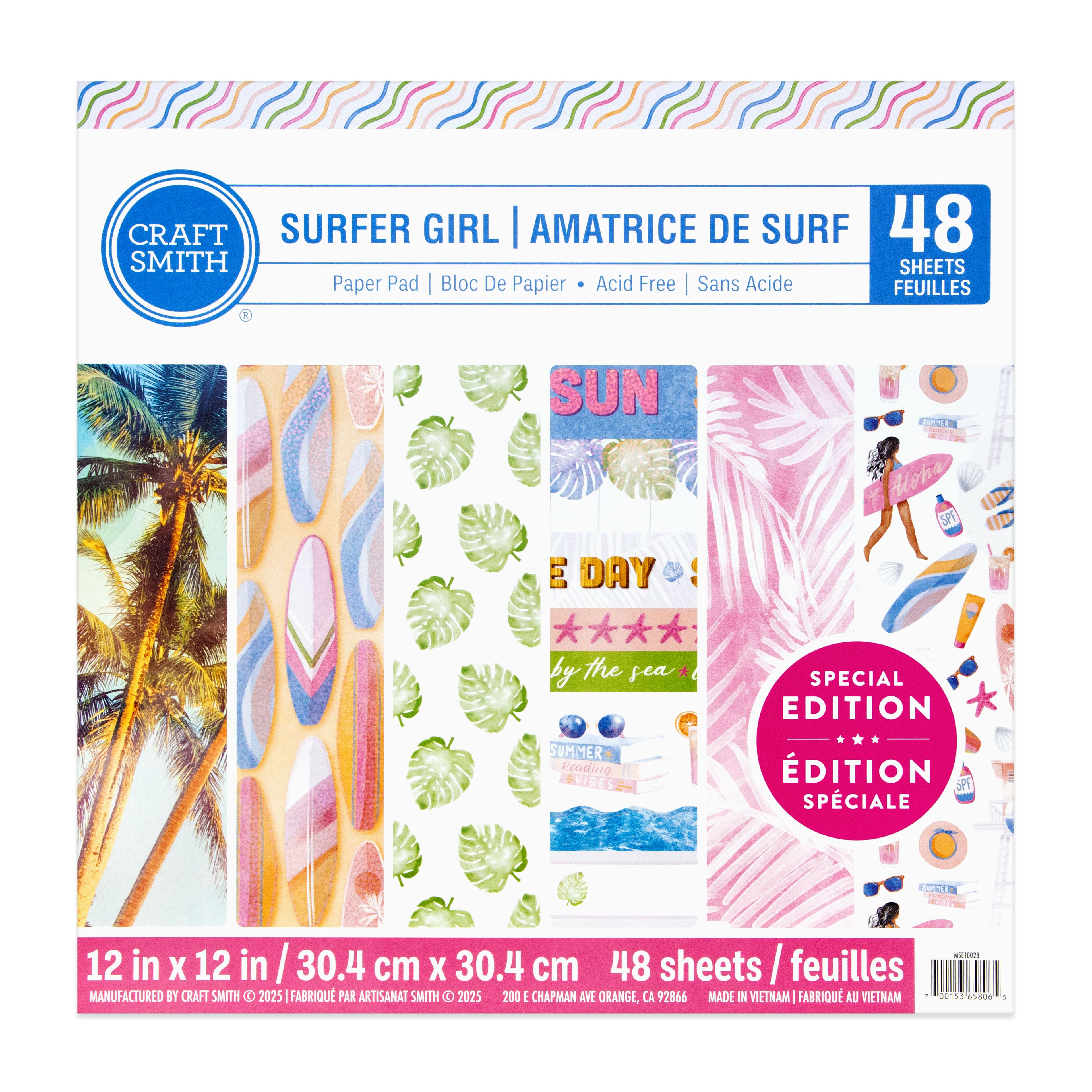Craft Smith 12&#x22; x 12&#x22; Surfer Girl Paper Pad, 48 Sheets