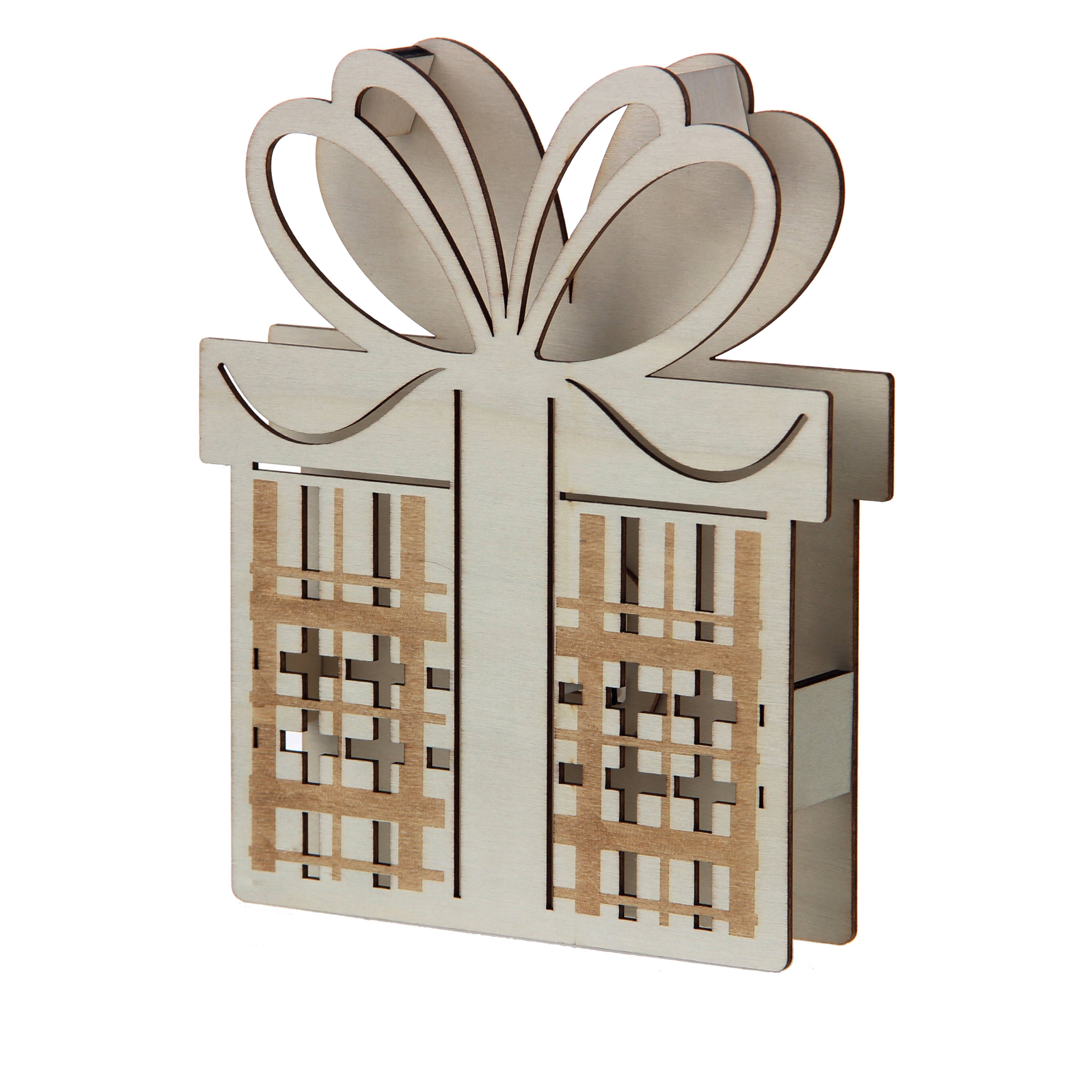7&#x22; Gift Box DIY LED Wood D&#xE9;cor by Make Market&#xAE;
