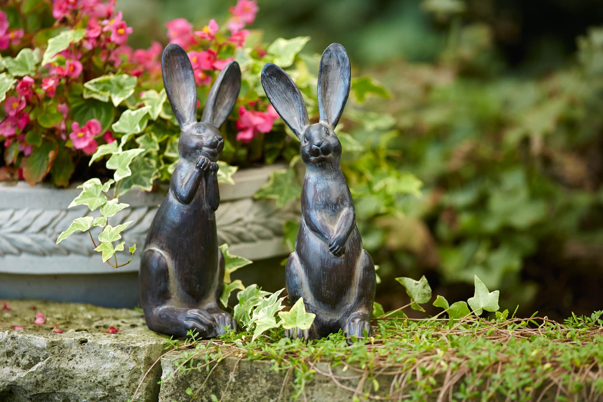 11.5&#x22; Brown Long Ear Rabbit Statues Set