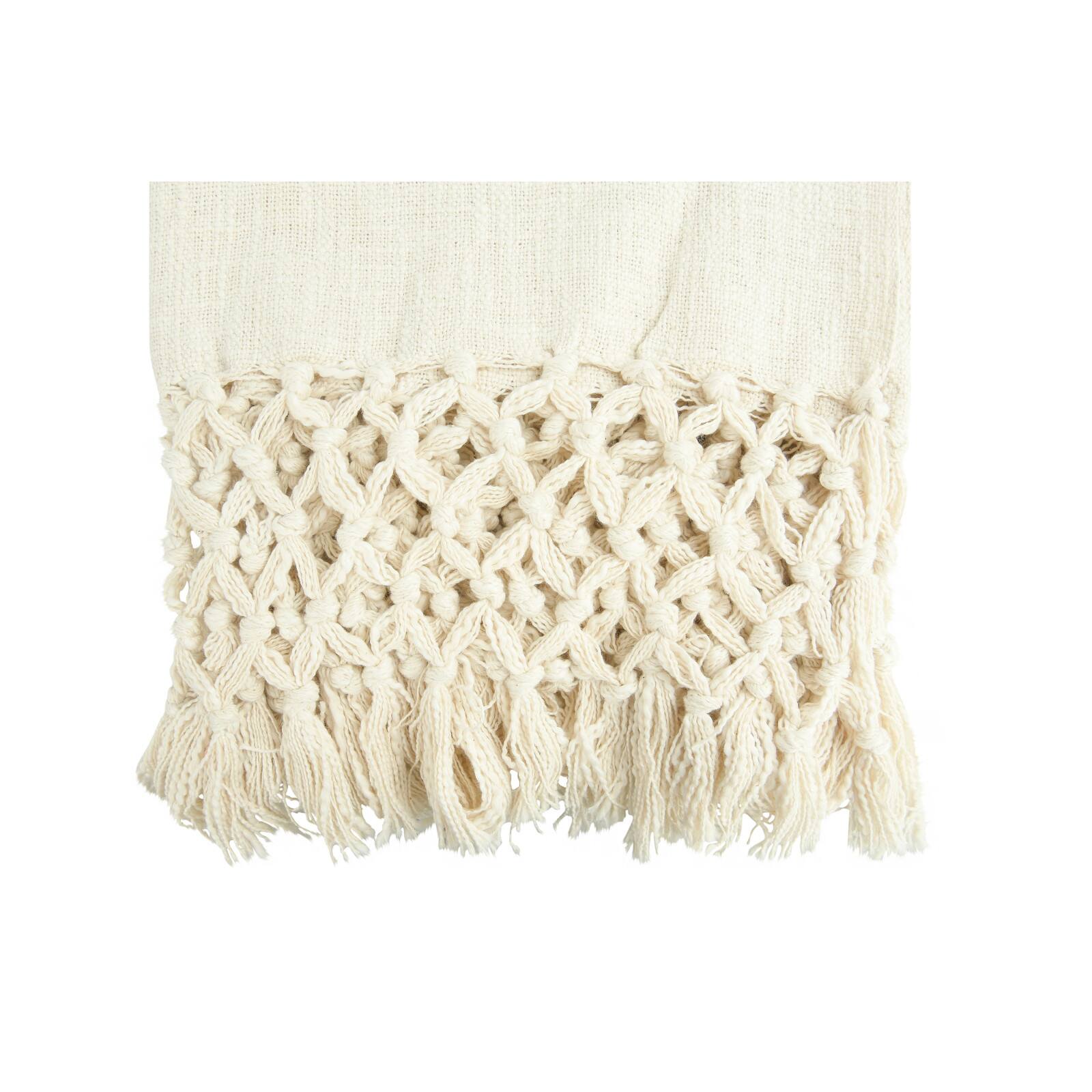 Hello Honey® Cream Woven Cotton Throw Blanket with Crochet & Fringe