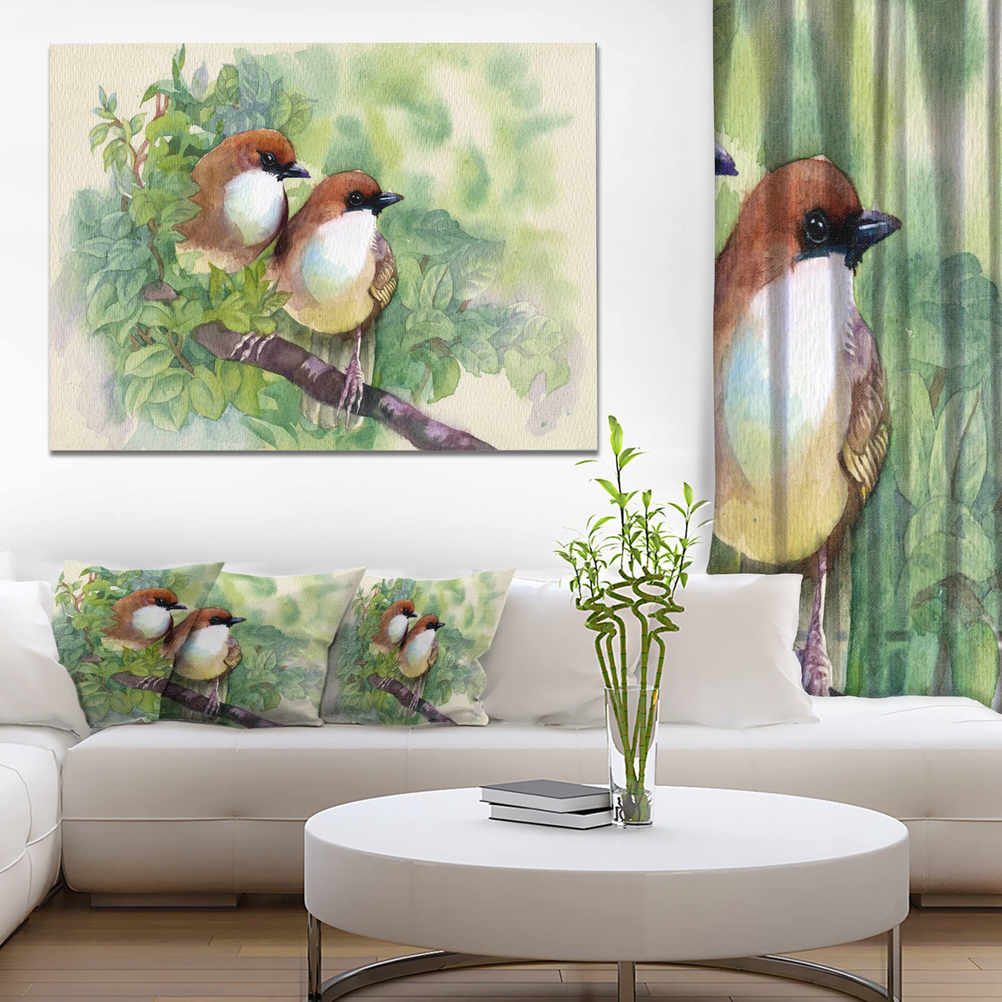Designart - Birds of Spring - Modern Animal Painting Canvas Print