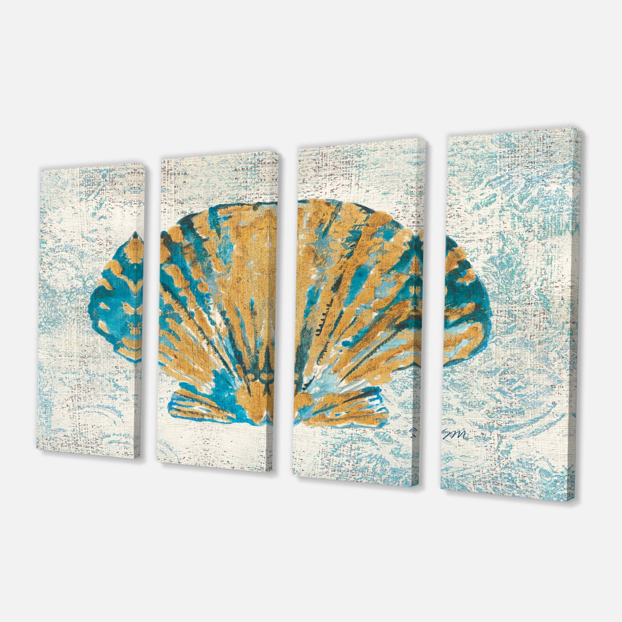 Designart - Coastal Pastel seashells I - Vintage Nautical Gallery-wrapped Canvas 