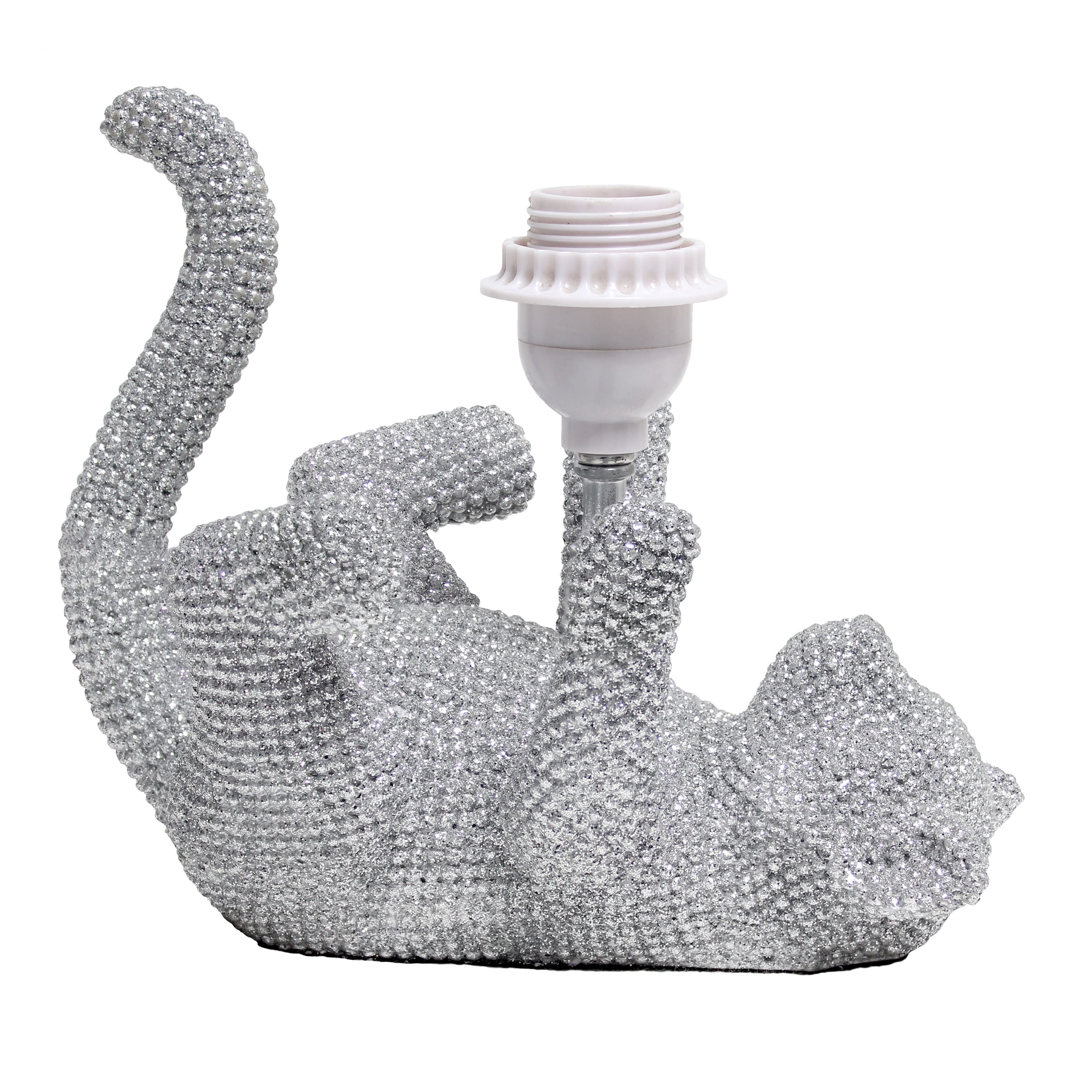 Lalia Home 12.6&#x22; Silver Diamond Studded Cat Table Lamp with Faux Silk Shade