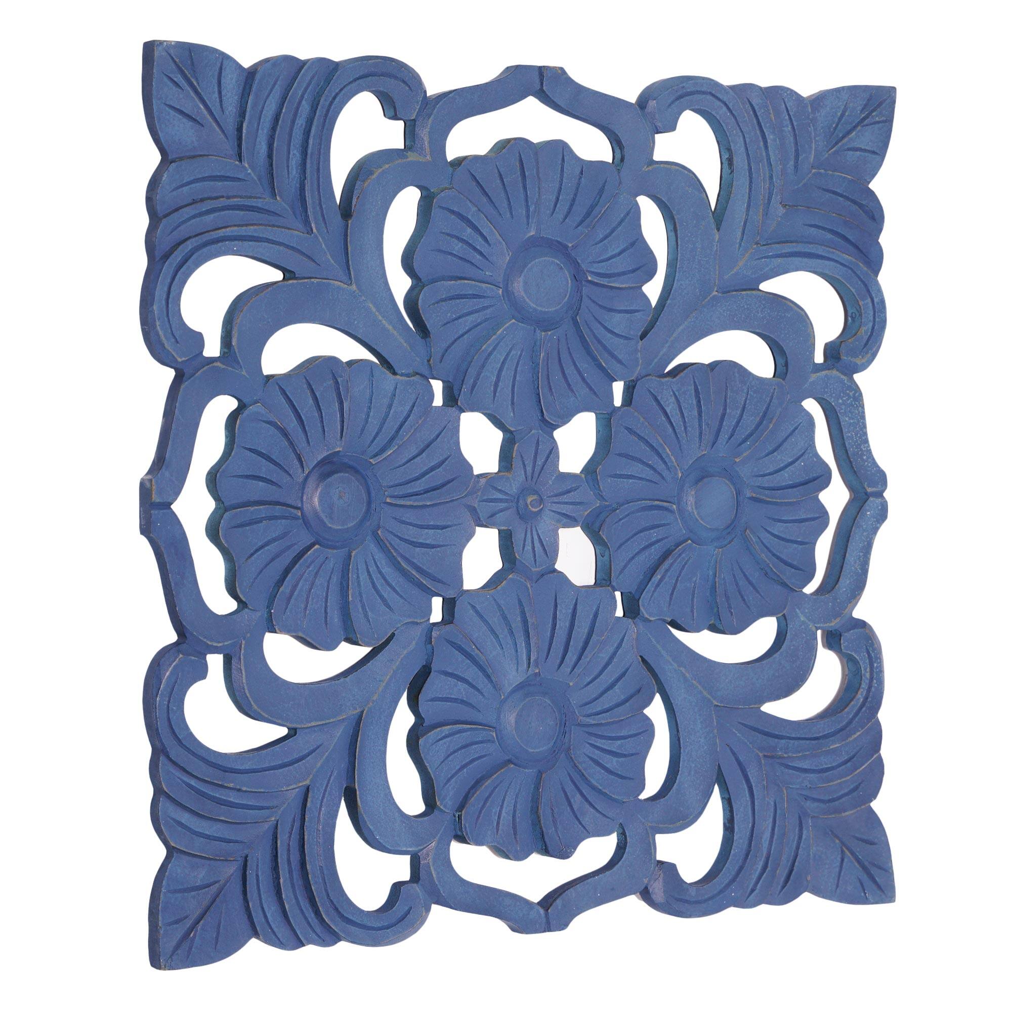 American Art Decor™ 24" Dark Blue Floral Motif Wood Wall Accent Medallion