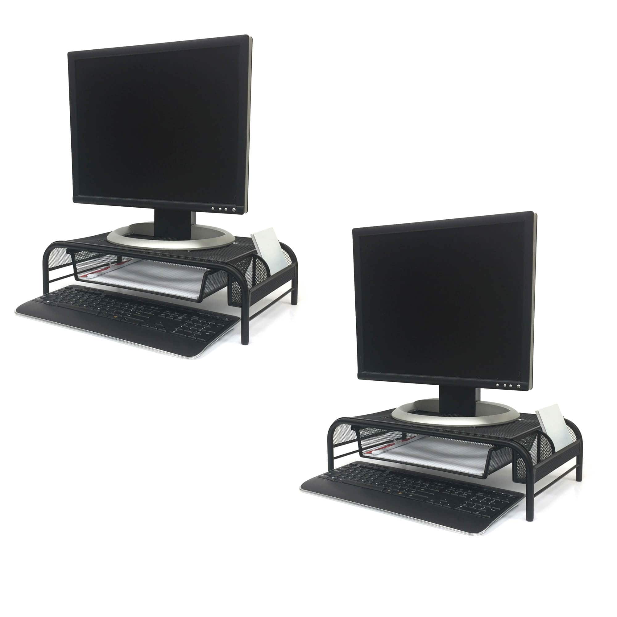 Mind Reader Black Metal Mesh Monitor Riser Stand & Desk Organizer With Drawer Set