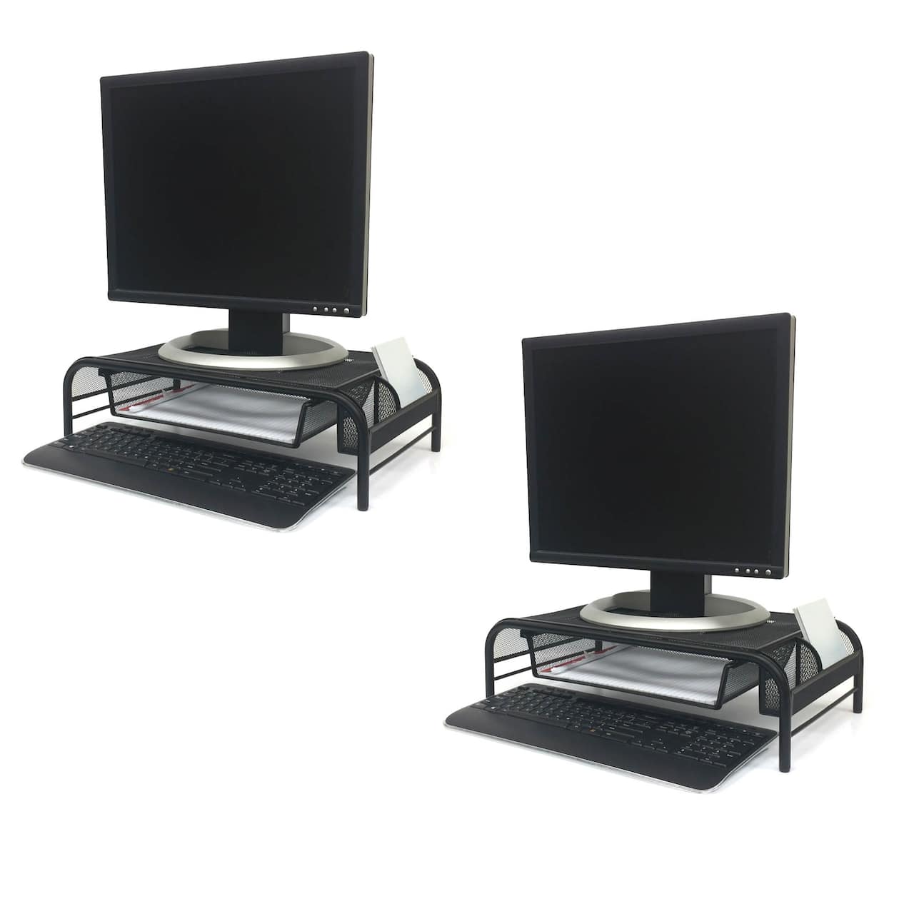 Mind Reader Black Metal Mesh Monitor Riser Stand & Desk Organizer With ...