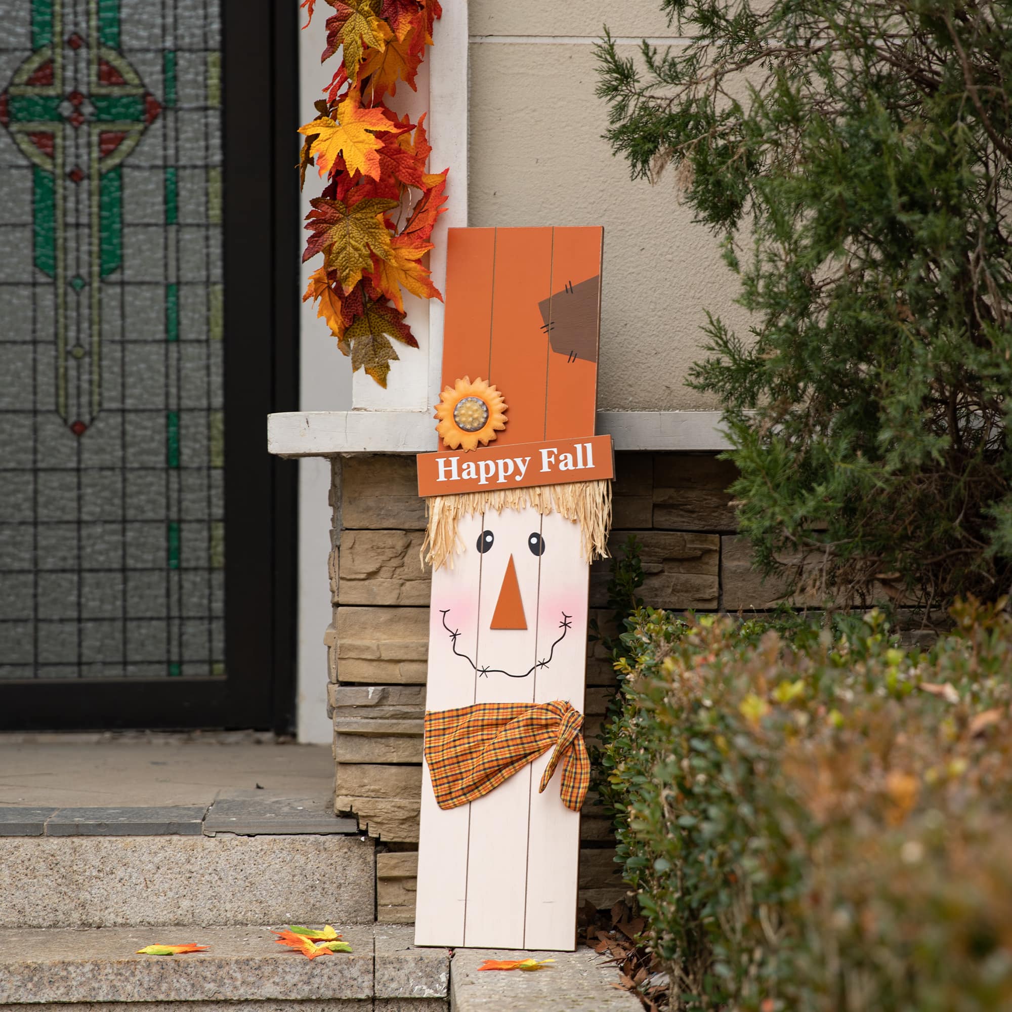 Glitzhome&#xAE; 36&#x22; Double Sided Wooden Scarecrow &#x26; Pumpkin Porch D&#xE9;cor For Halloween &#x26; Fall