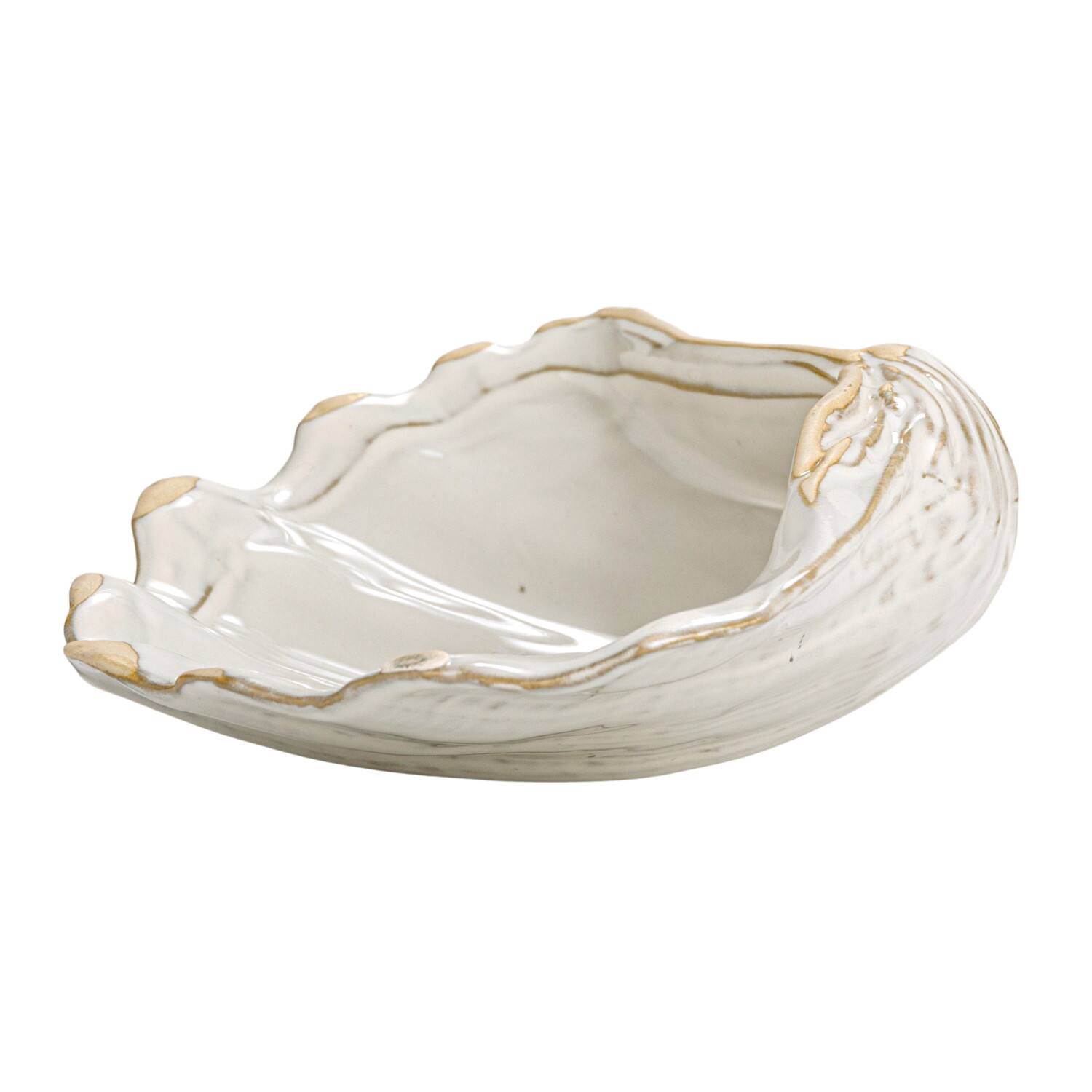 8&#x22; White Reactive Crackle Glaze Stoneware Shell Plates, 4ct.