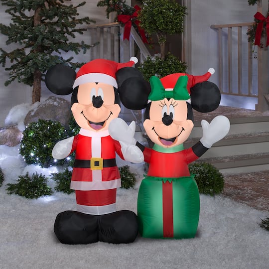 4ft. Airblown® Inflatable Disney Santa Mickey & Minnie Scene | Michaels