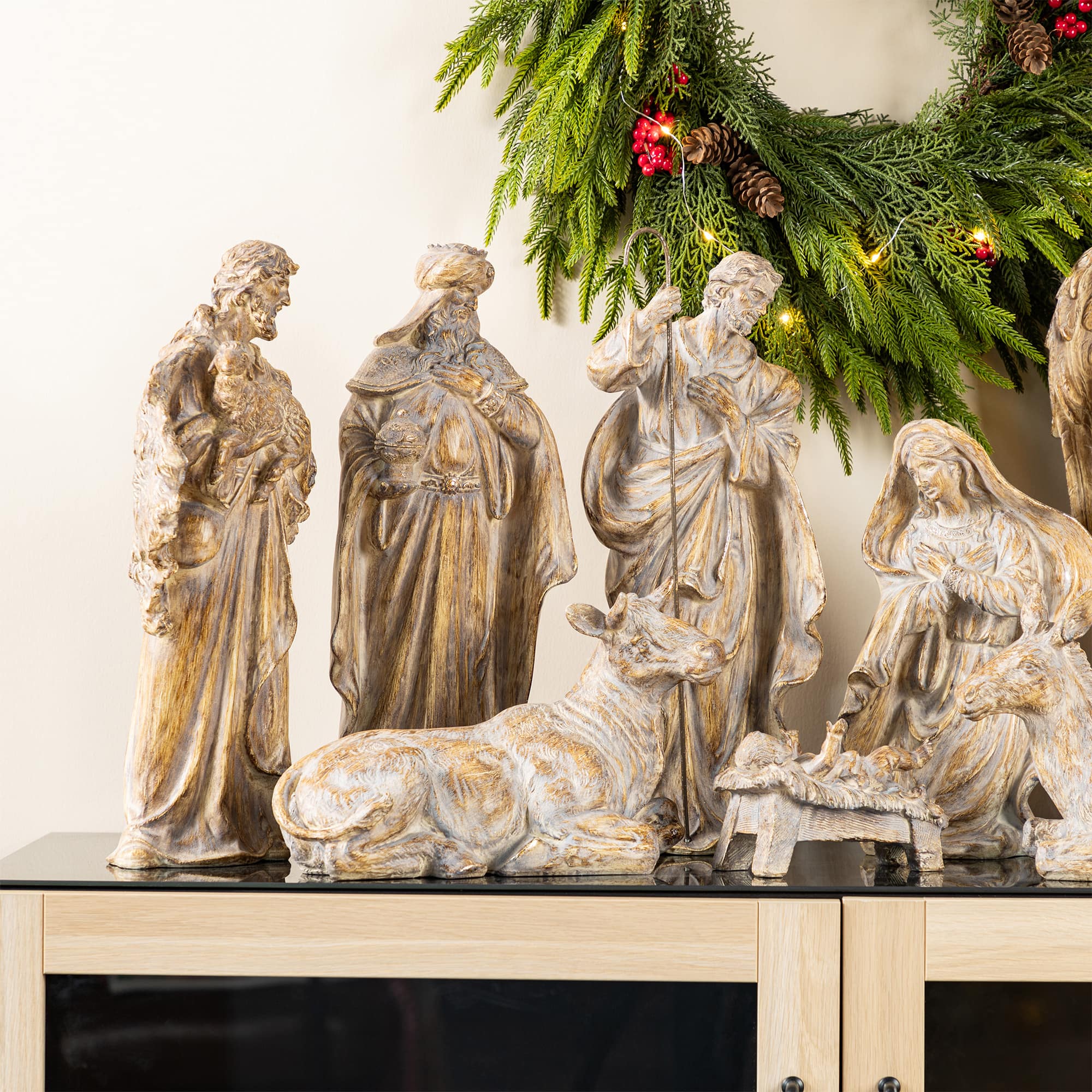 Glitzhome&#xAE; 10-Piece Bronze Resin Nativity Figurine Set