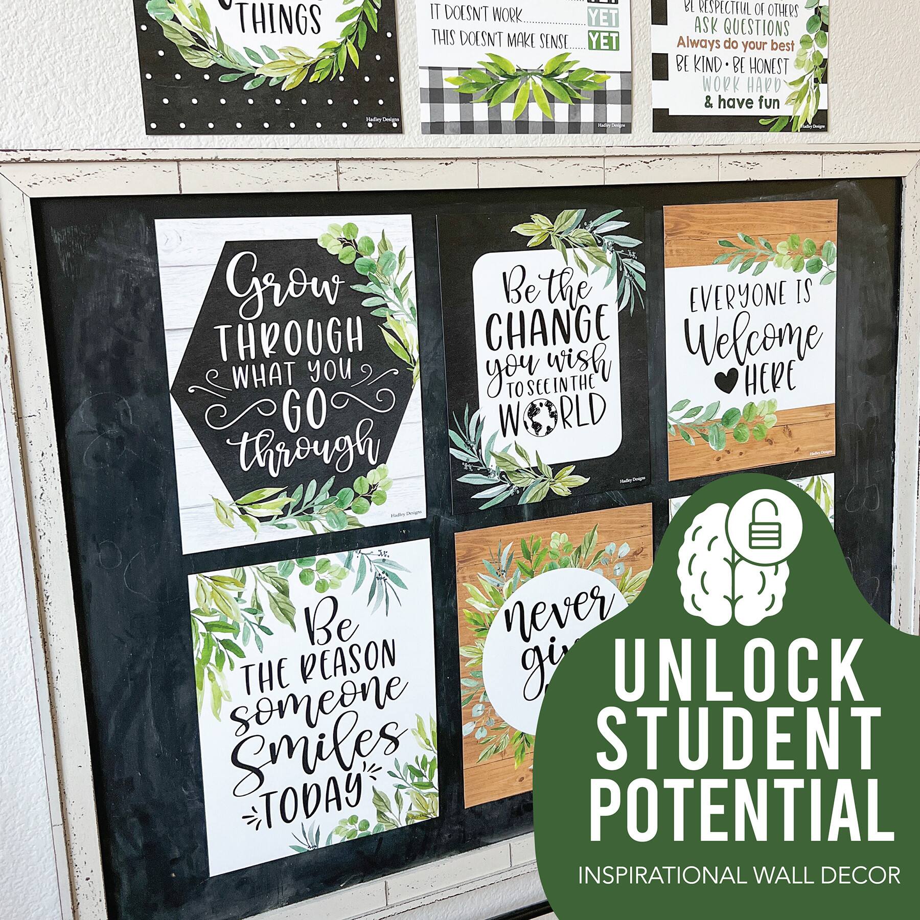 Hadley Designs 11" x 14" Boho Farmhouse Growth Mindset Classroom Décor Posters Set