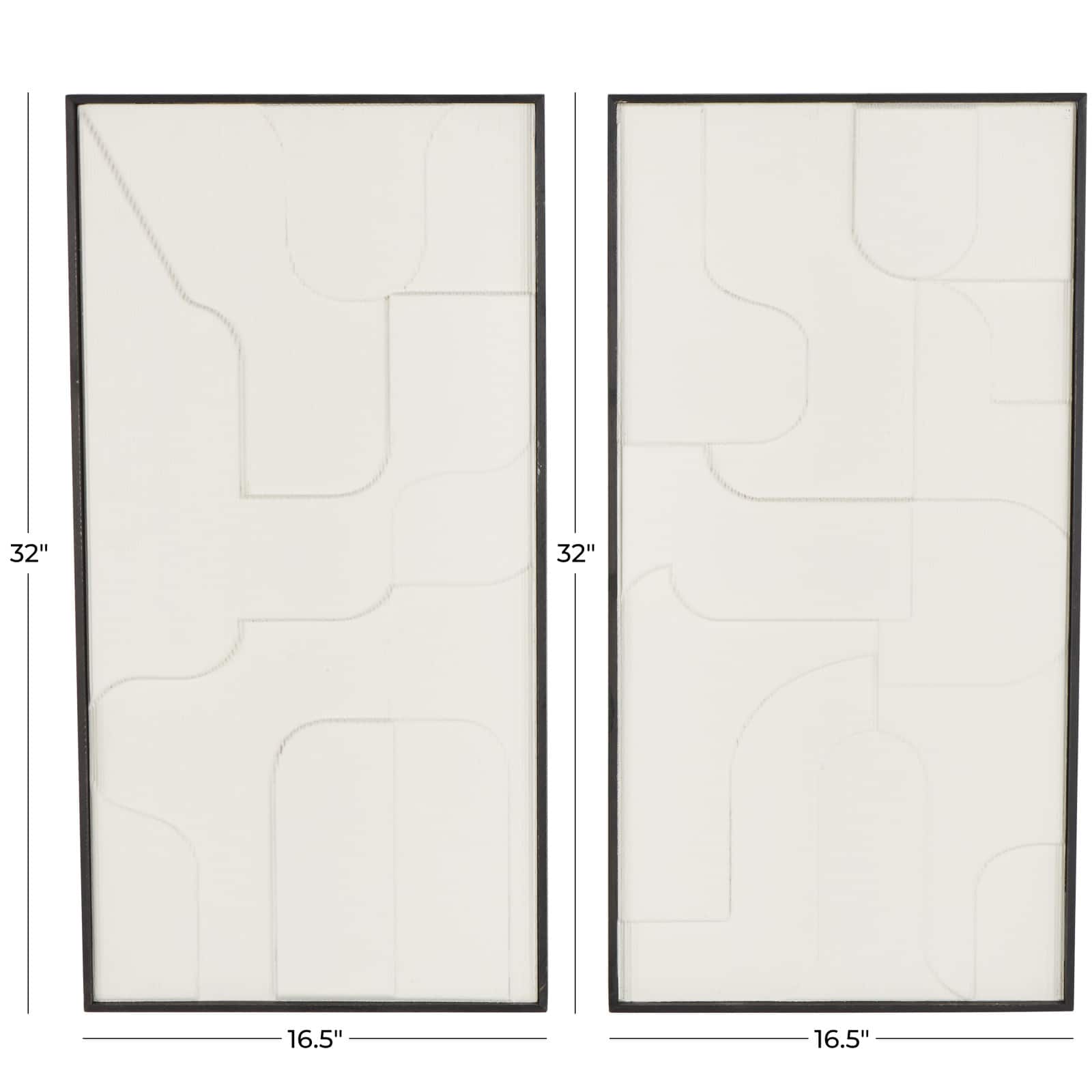 32" x 17" White Wood Geometric Home Wall Décor Set with Black Frame