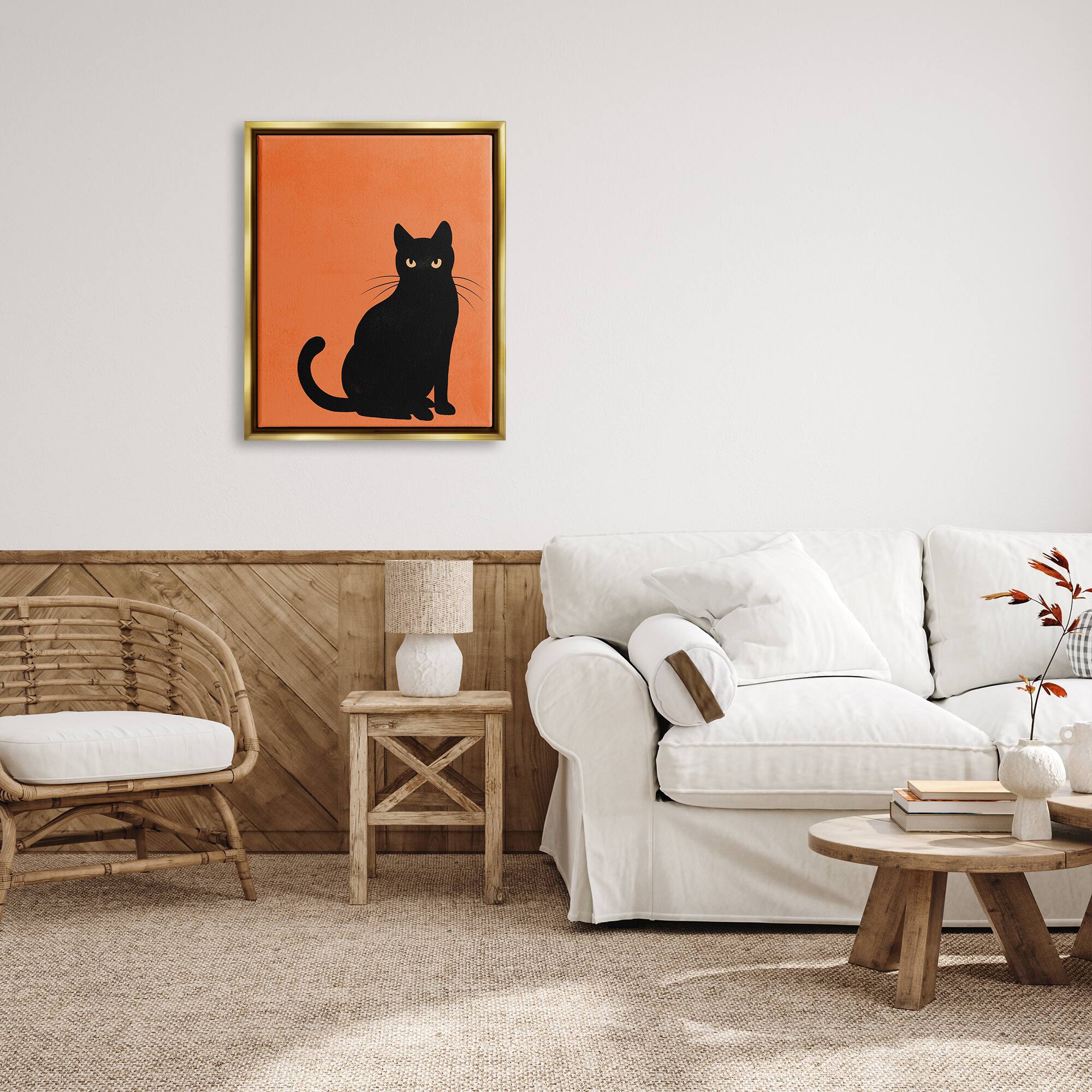 Stupell Industries Bold Black Cat Silhouette Framed Floater Canvas Wall Art