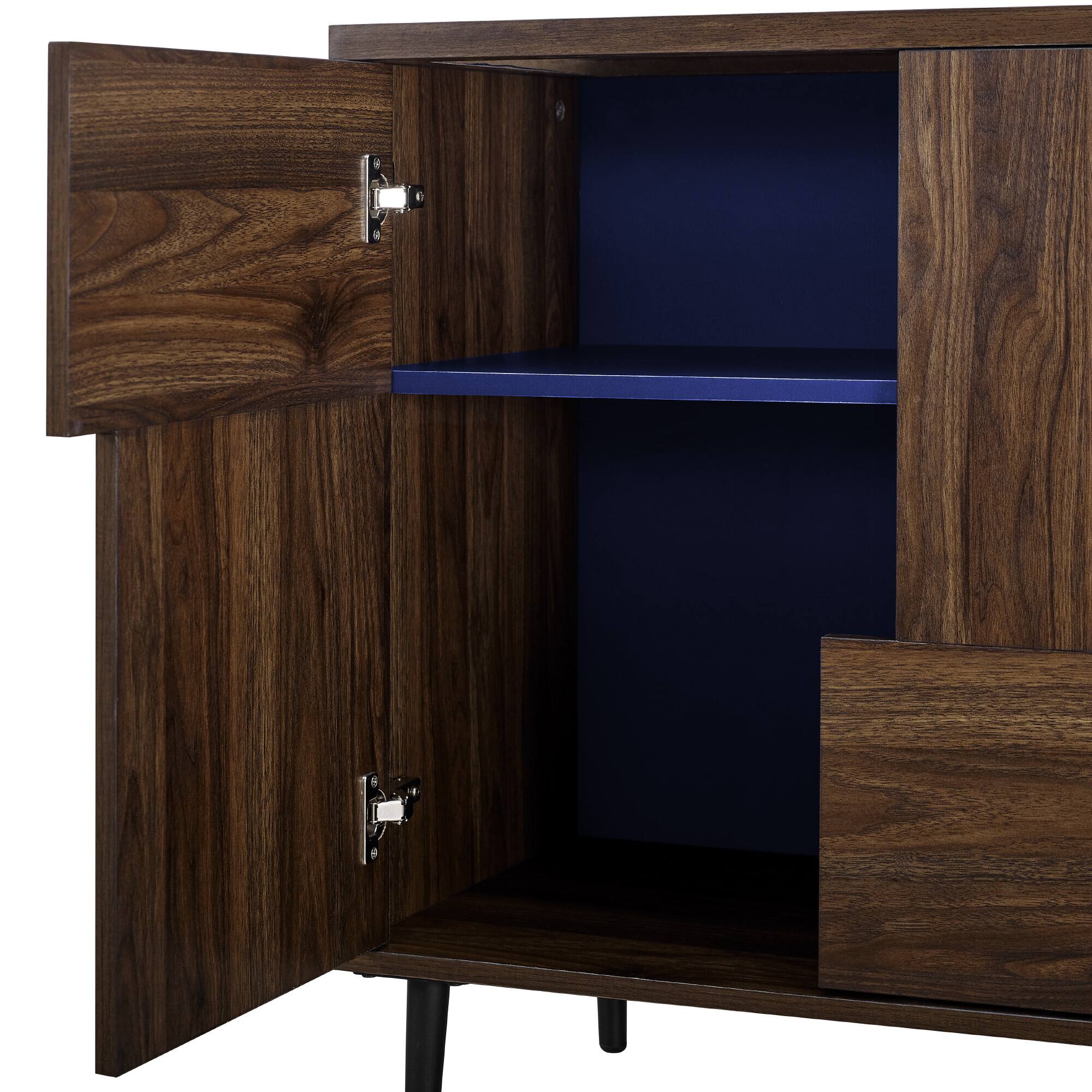 Walker Edison Dark Walnut/Navy Interior Modern Color Pop Accent Cabinet