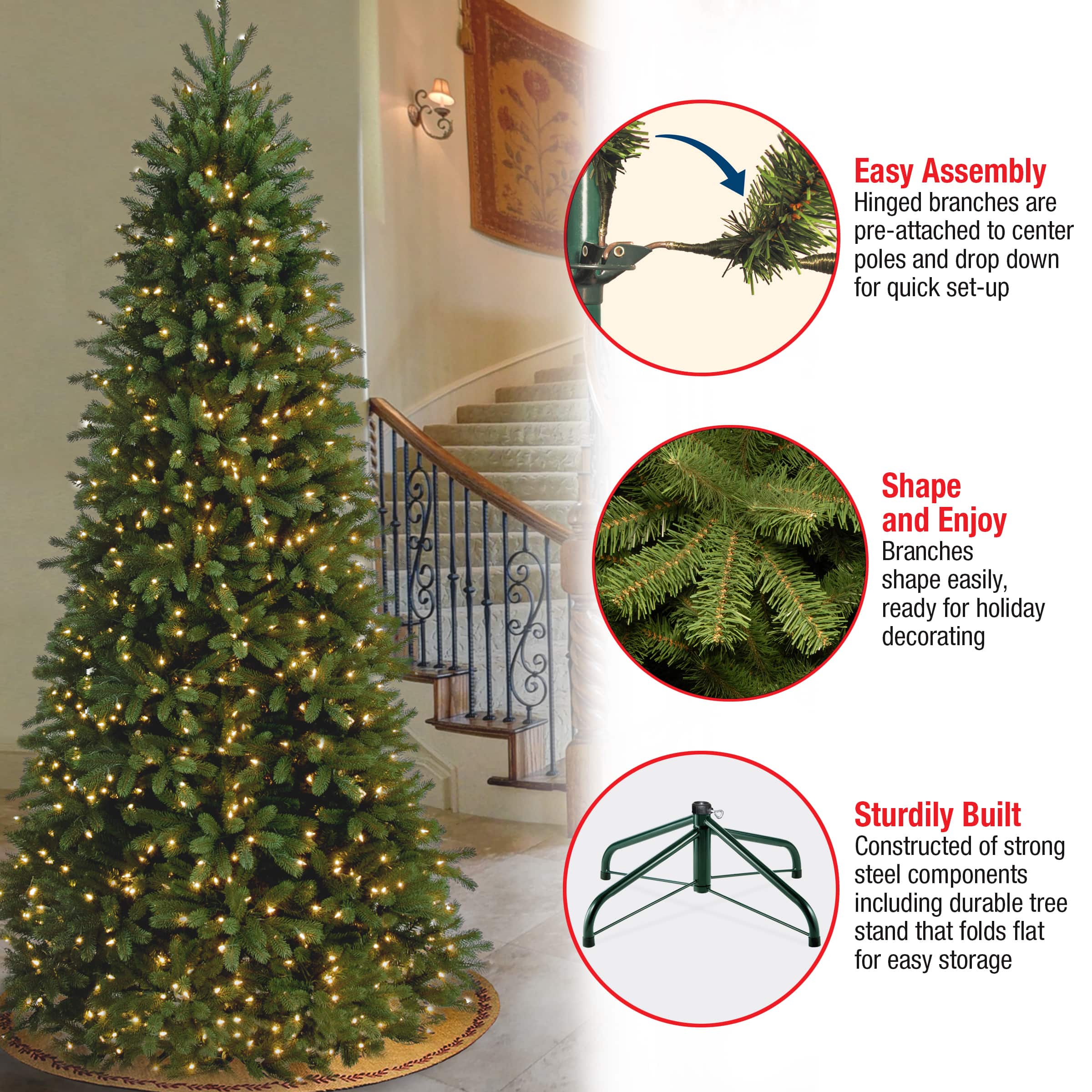 9 Ft. Pre-Lit Feel Real&#xAE; Jersey Frasier Fir Pencil Slim Artificial Christmas Tree, Clear Lights