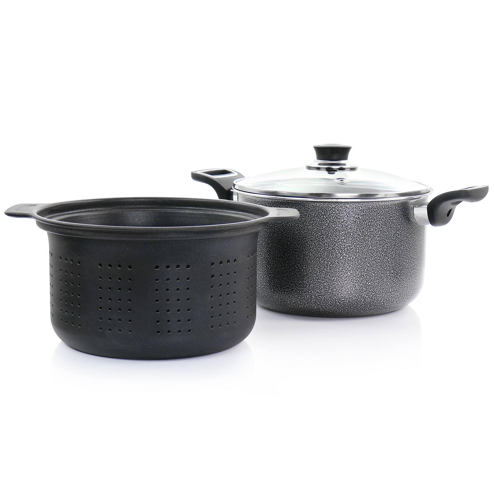 Oster Clairborne 3-Piece Charcoal Gray Aluminum Nonstick Pasta Pot with Lid