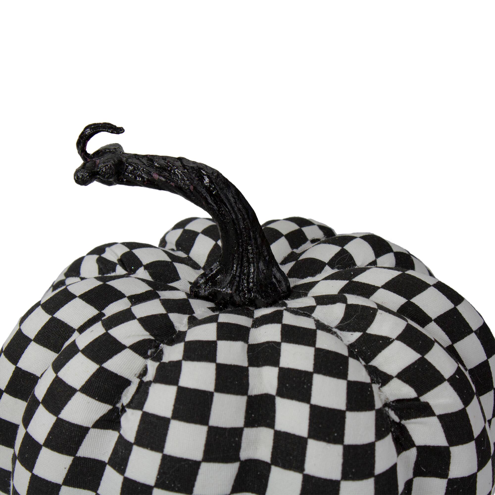 6.5" White & Black Plaid Fall Harvest Tabletop Pumpkin