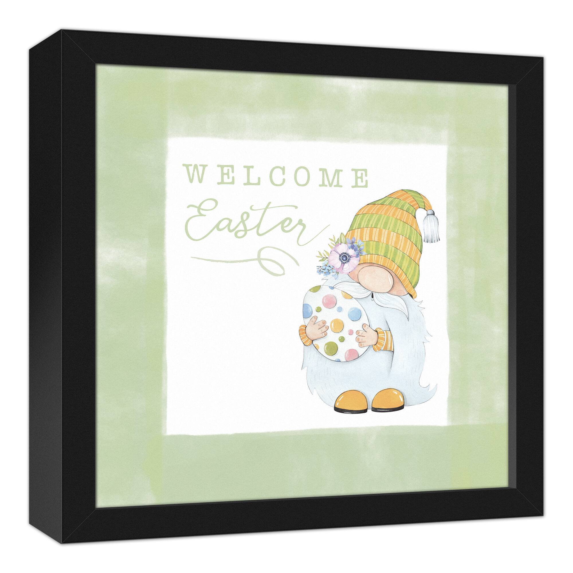 Welcome Easter Gnome 12" x 12" Black Floating Framed Canvas