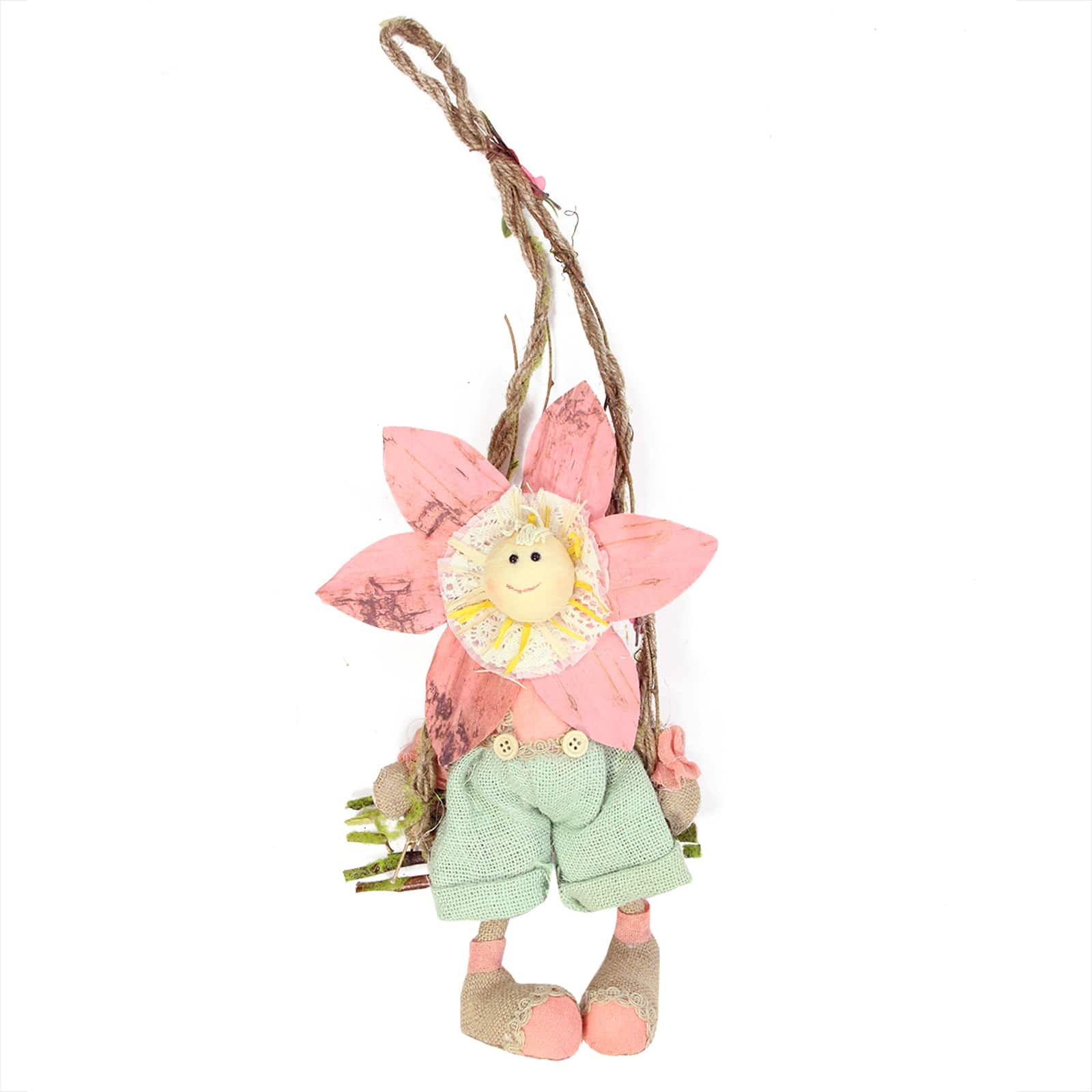 23" Pink Spring Hanging Sunflower Girl Decorative Figure
