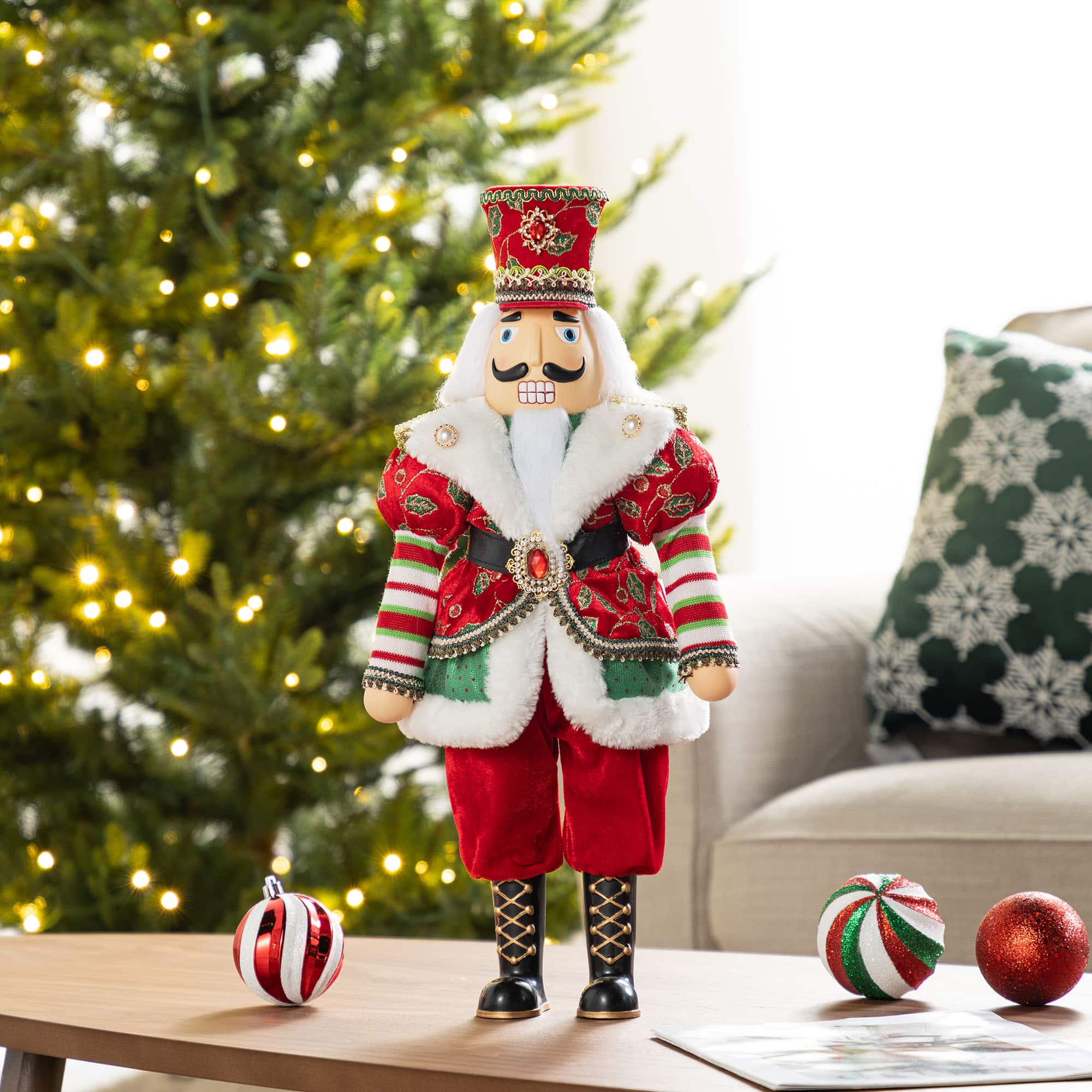 Glitzhome&#xAE; 20&#x22;H Faux Fur Christmas Nutcracker Figurine