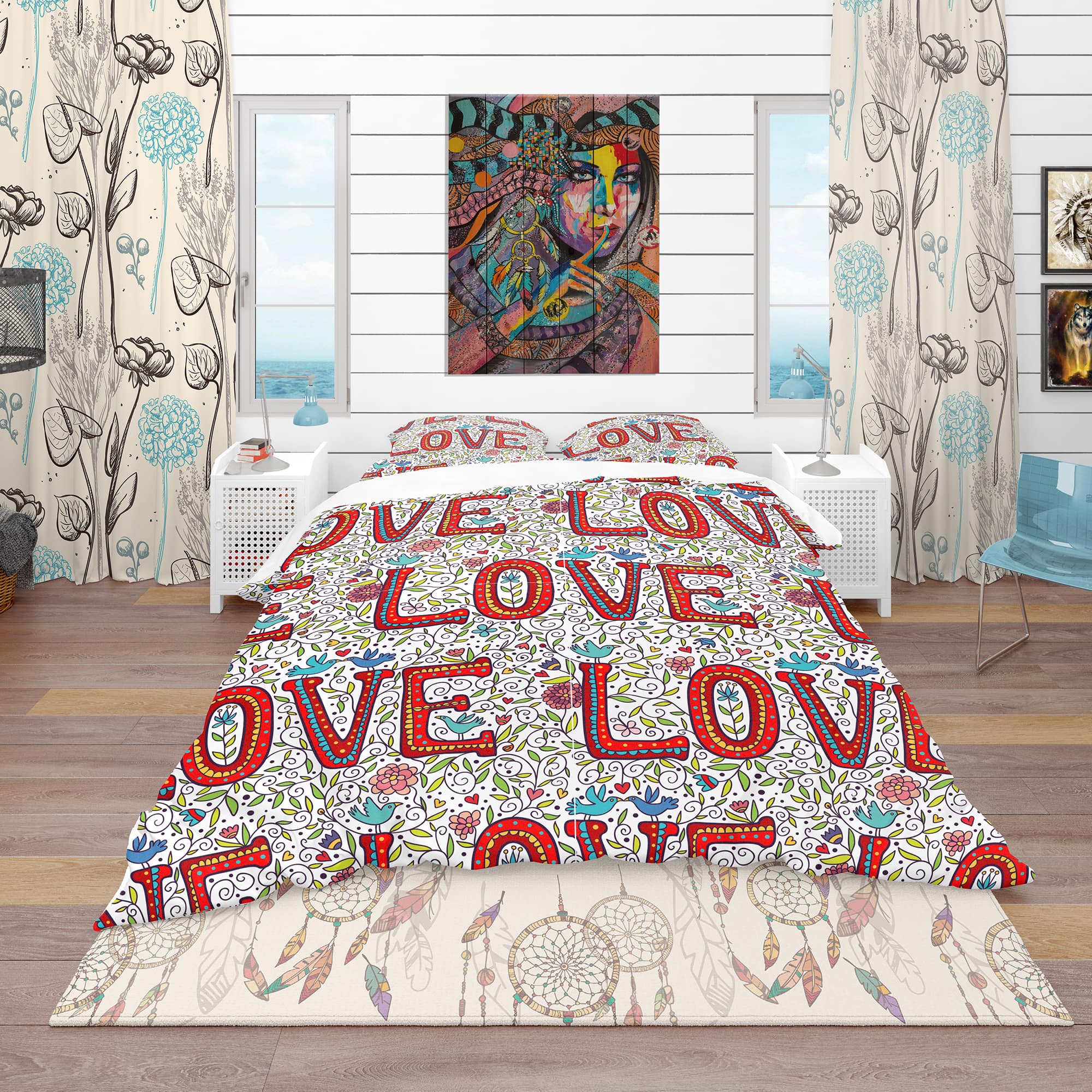 Designart &#x27;Color Love Pattern&#x27; Modern &#x26; Contemporary Bedding Set - Duvet Cover &#x26; Shams