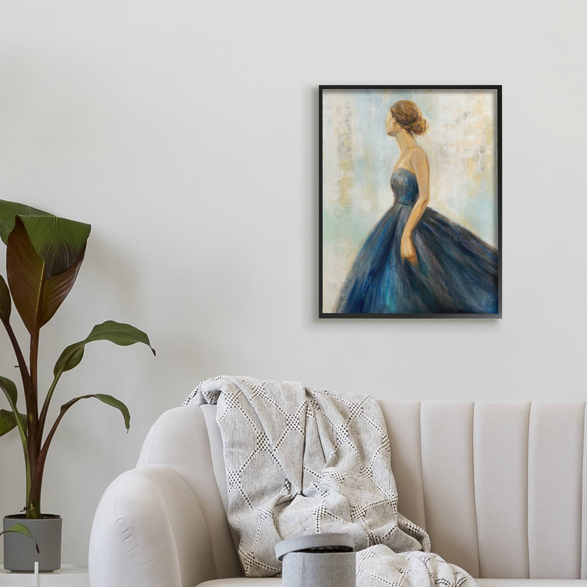 Stupell Industries Young Woman Blue Dress Soft Focus Pose in Black Frame Wall Art