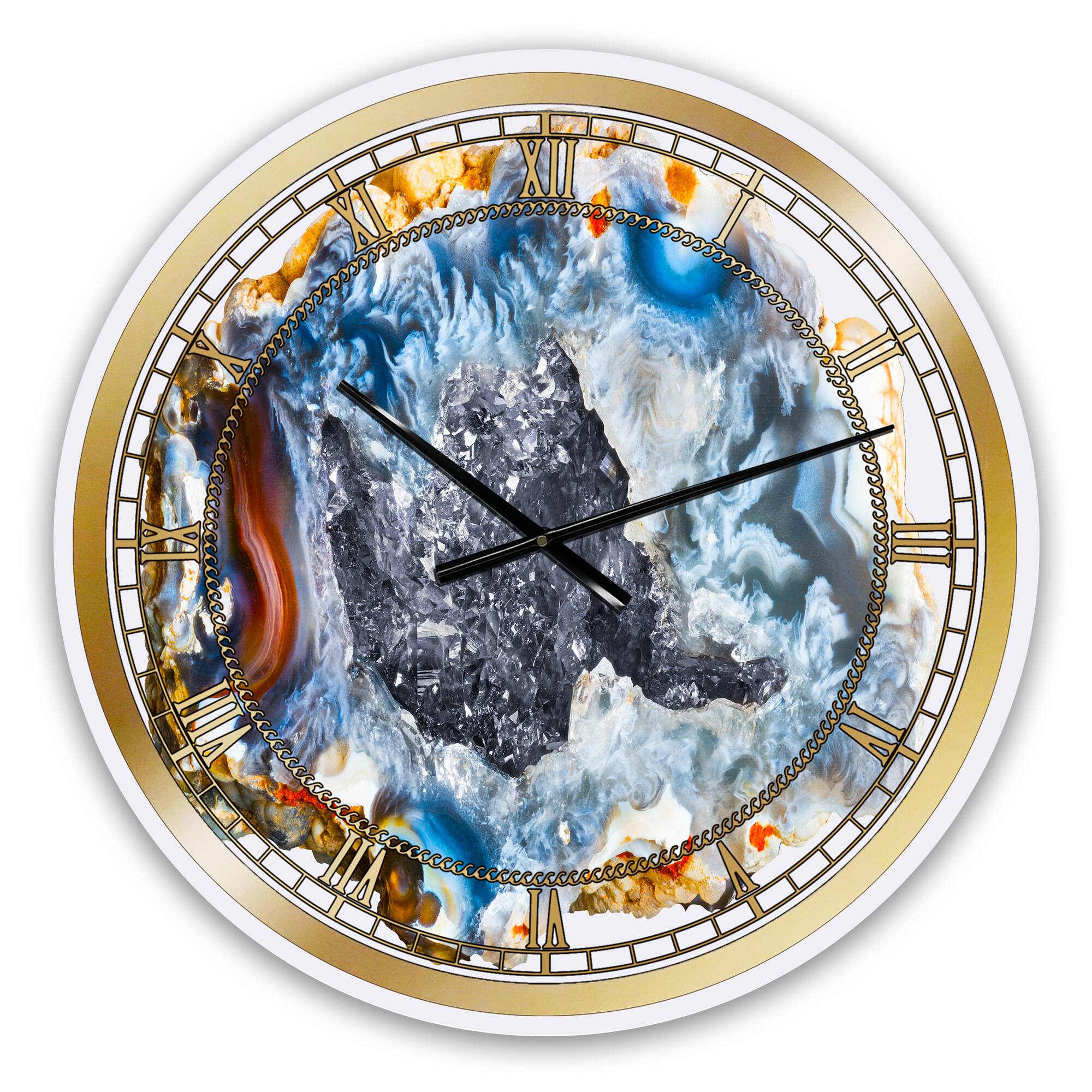 Designart 'Chalcedony Quartz Gold And Blue Ii Modern Wall Clock