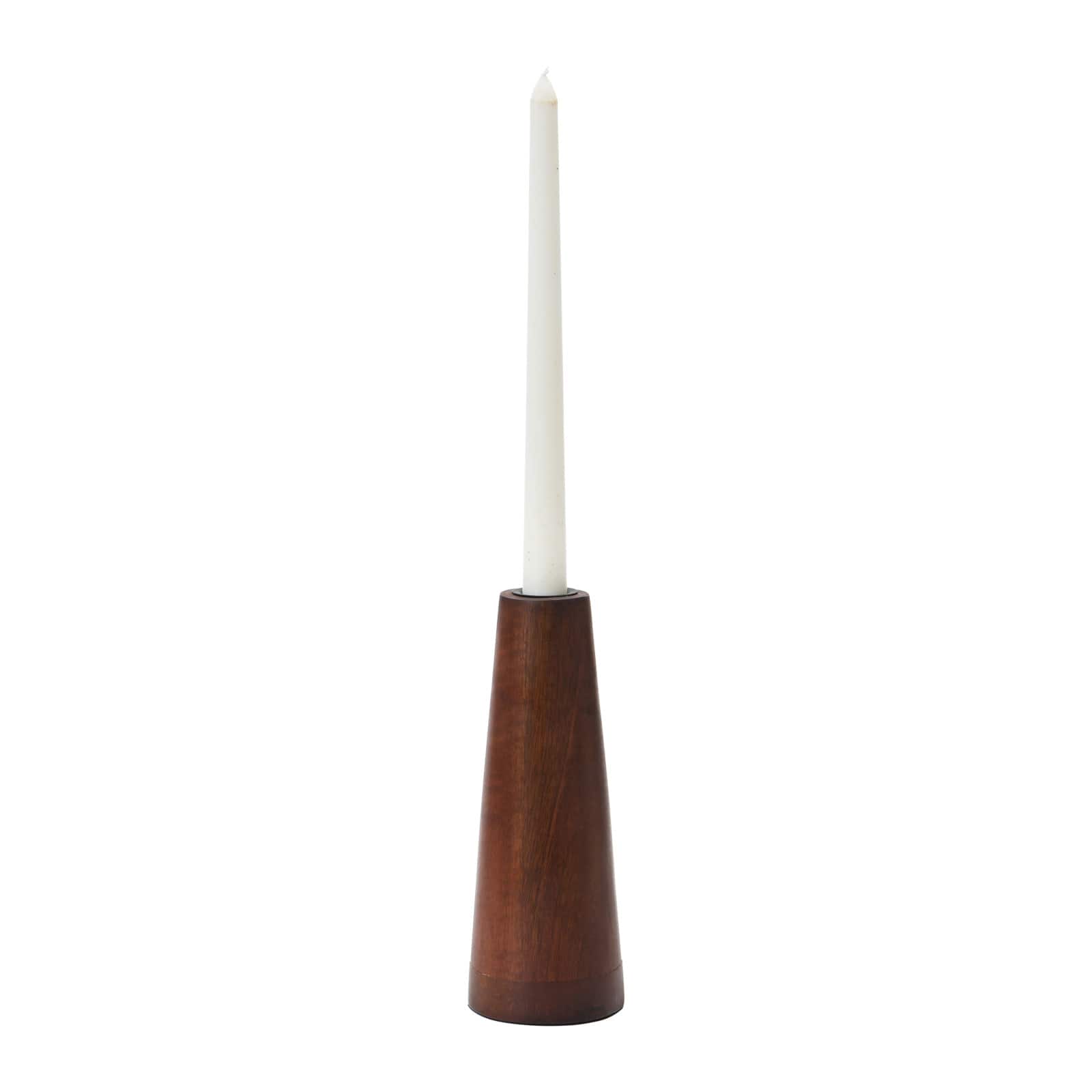8&#x27;&#x27; Walnut Cone Shaped Mango Wood Taper Candle Holder