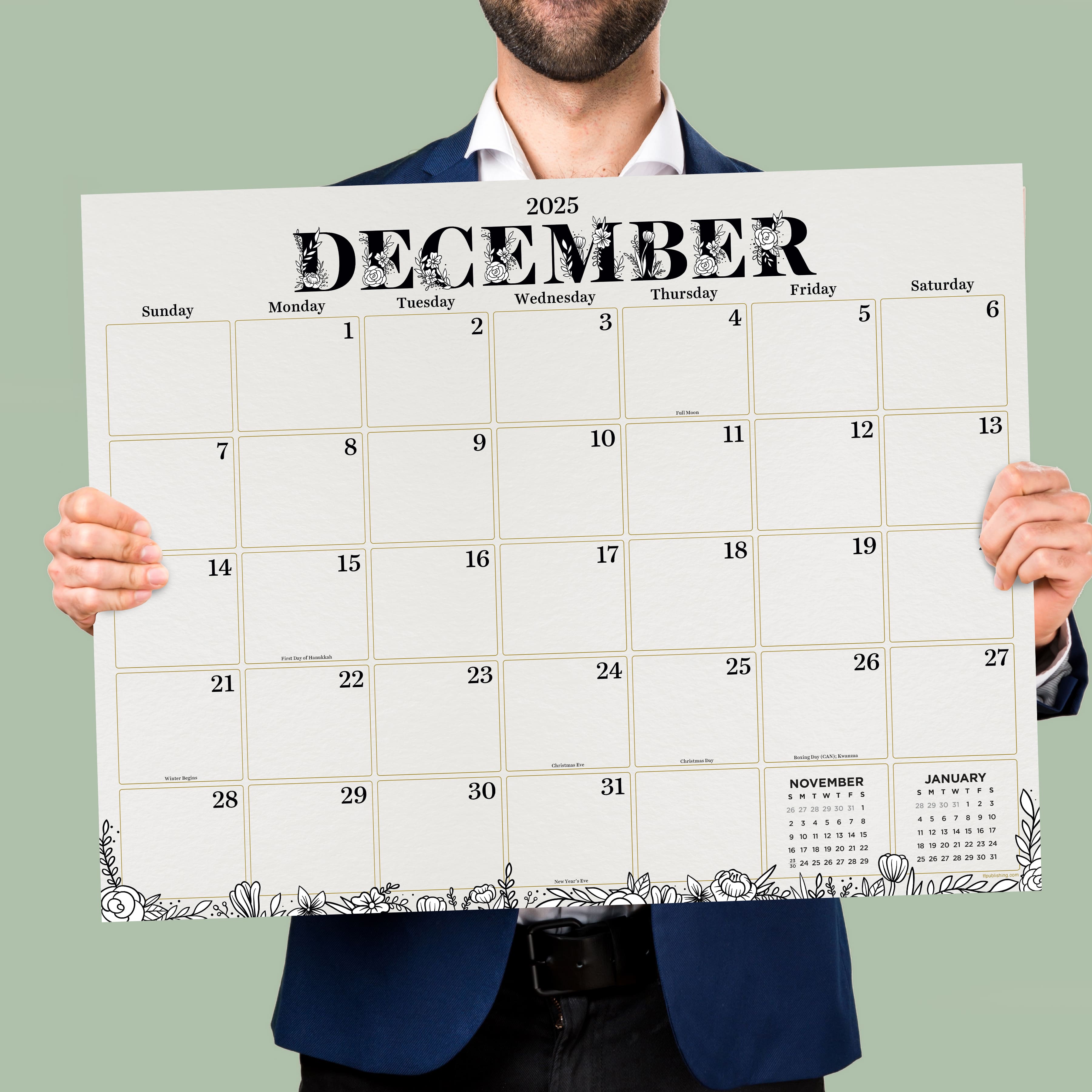 July 2025 - June 2026 Large Floral Desk Pad Monthly Blotter Calendar