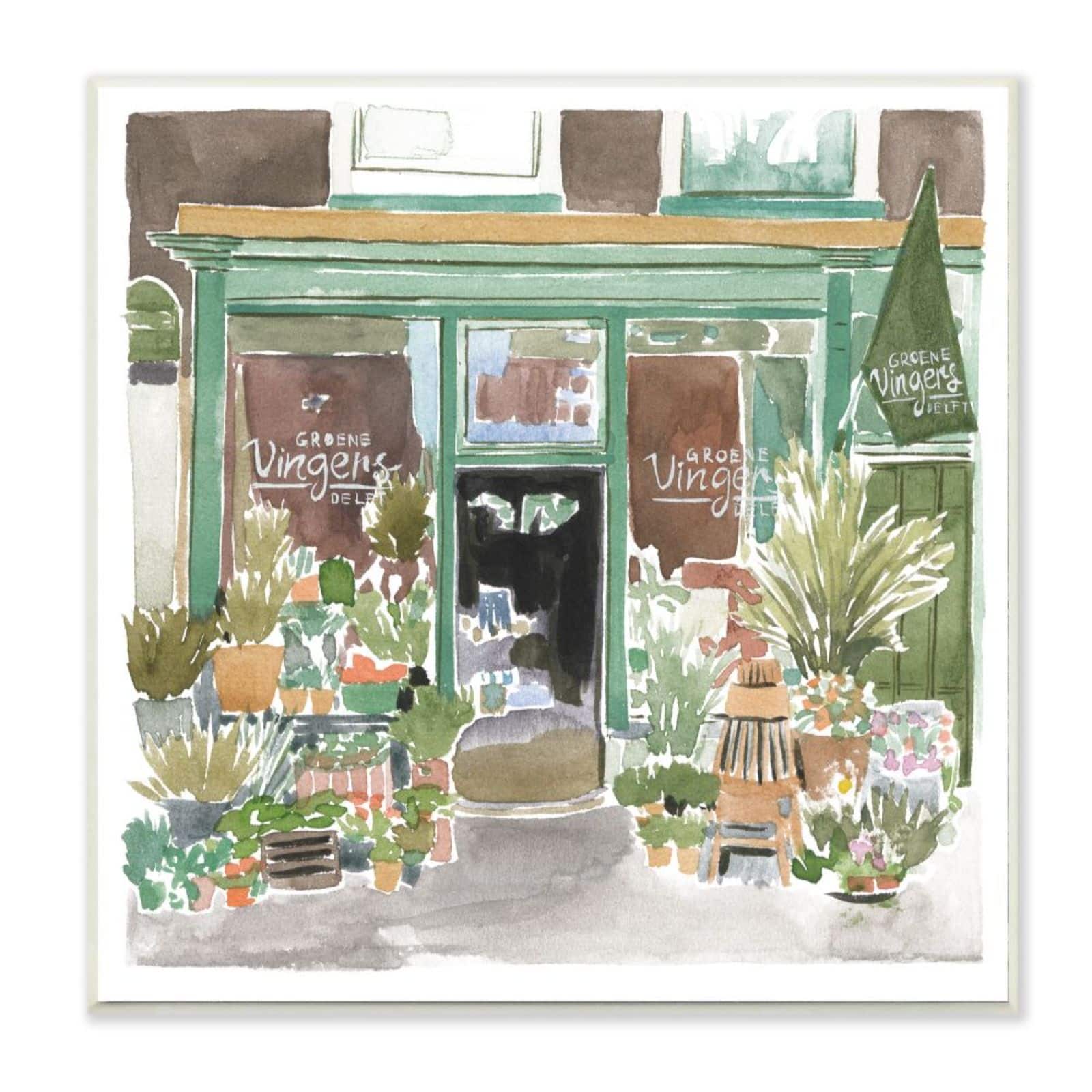 Stupell Industries Paris Flower Shop Green Brown Watercolor Painting Wall Plaque