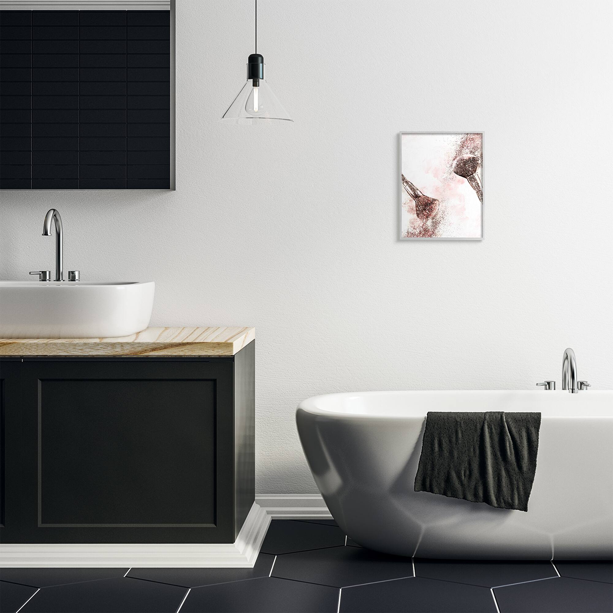 Stupell Industries Glamorous Cosmetic Brushes Wall Art in Gray Frame